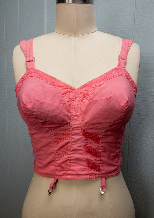50's 60's Barbie Pink Long Line Bustier Bullet Bra