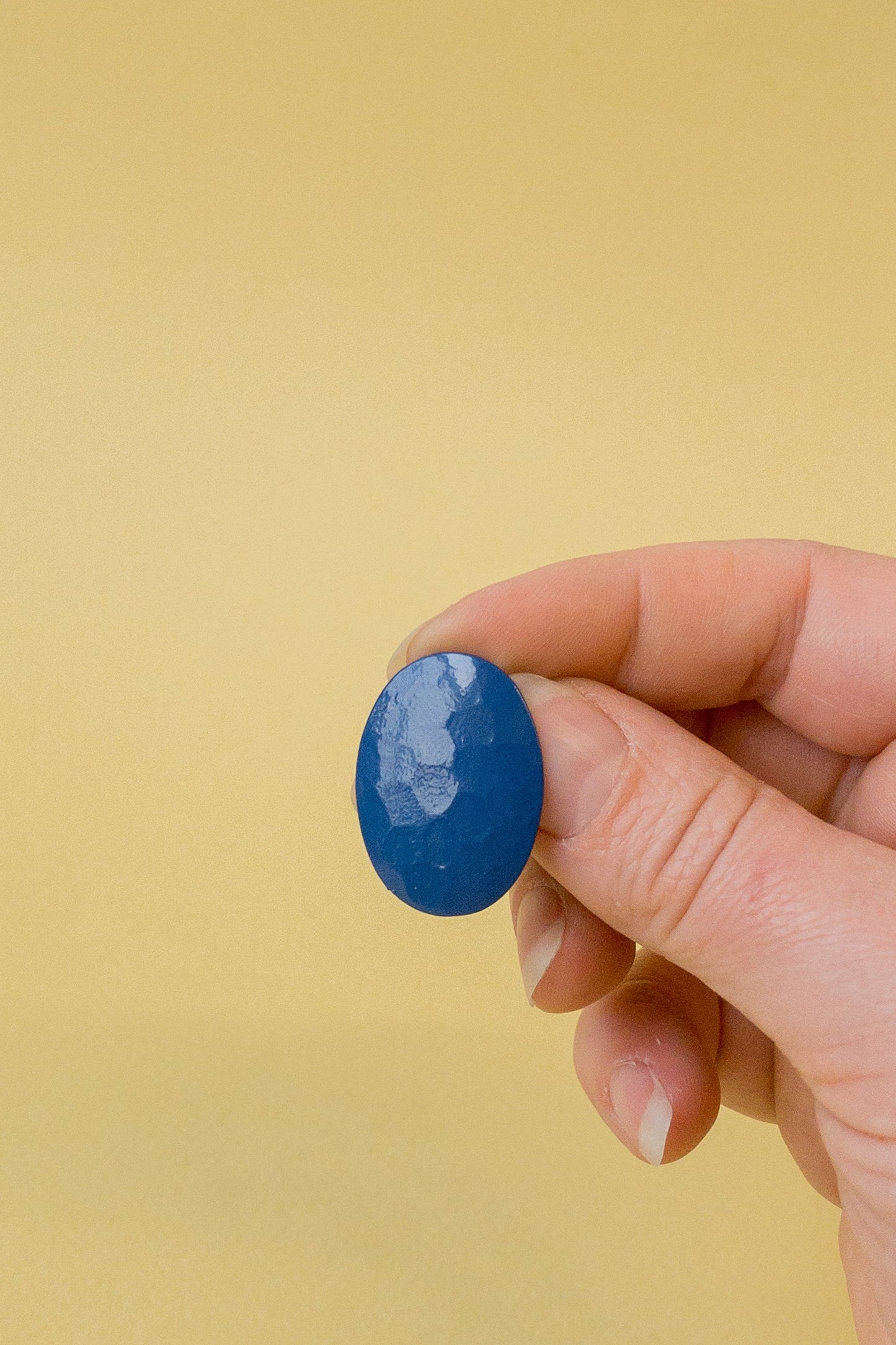 Oval Hammered Blue Enamel Clip On