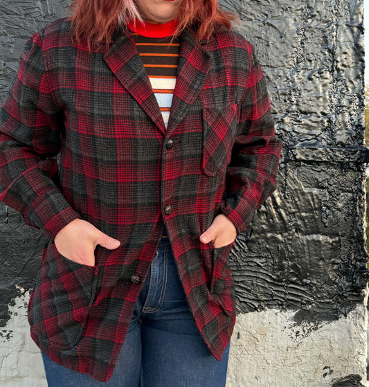 50's 60's Mrs. Maisel Pendleton Red & Black Wool 49'er Jacket | L