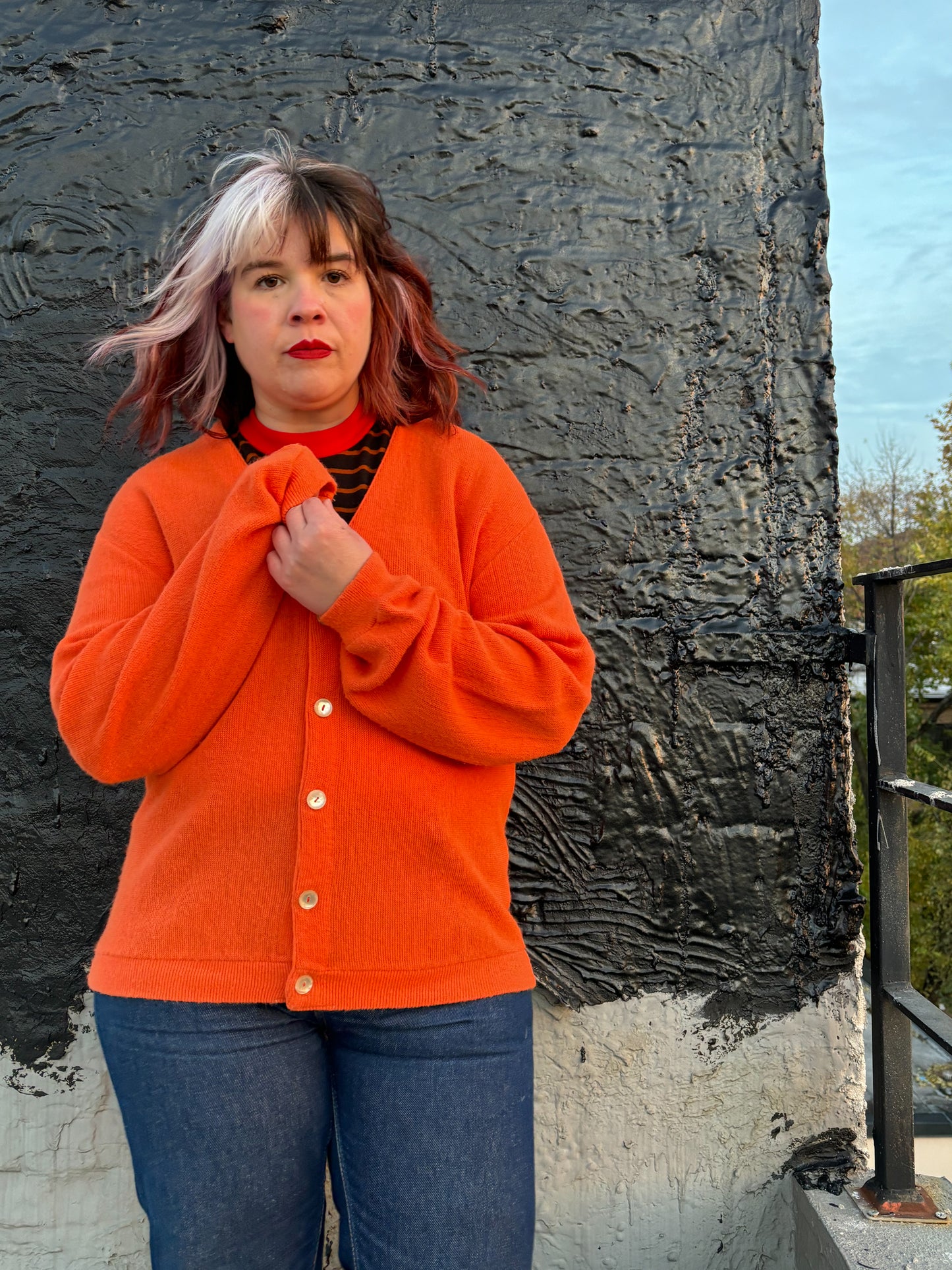 60's Mrs. Maisel Bright Tangerine Orange Grandpa Cardigan | L/XL