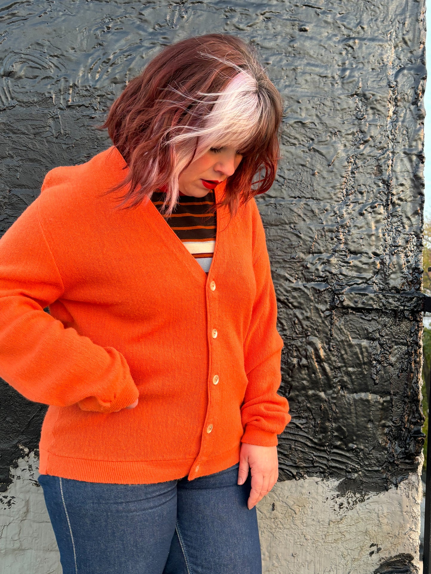 60's Mrs. Maisel Bright Tangerine Orange Grandpa Cardigan | L/XL