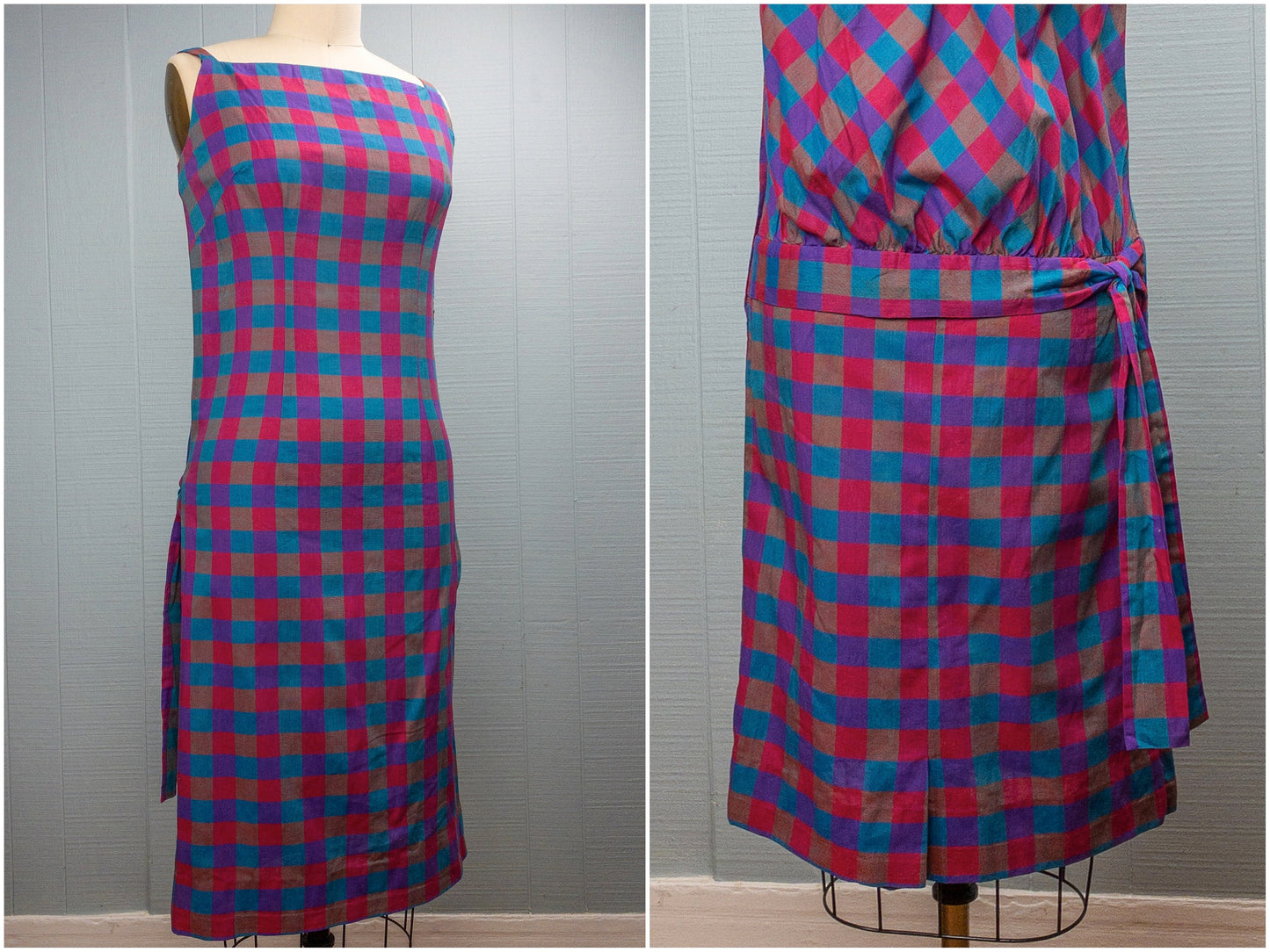 60's Plaid Purple Pink Blue Dress | XXS/XS