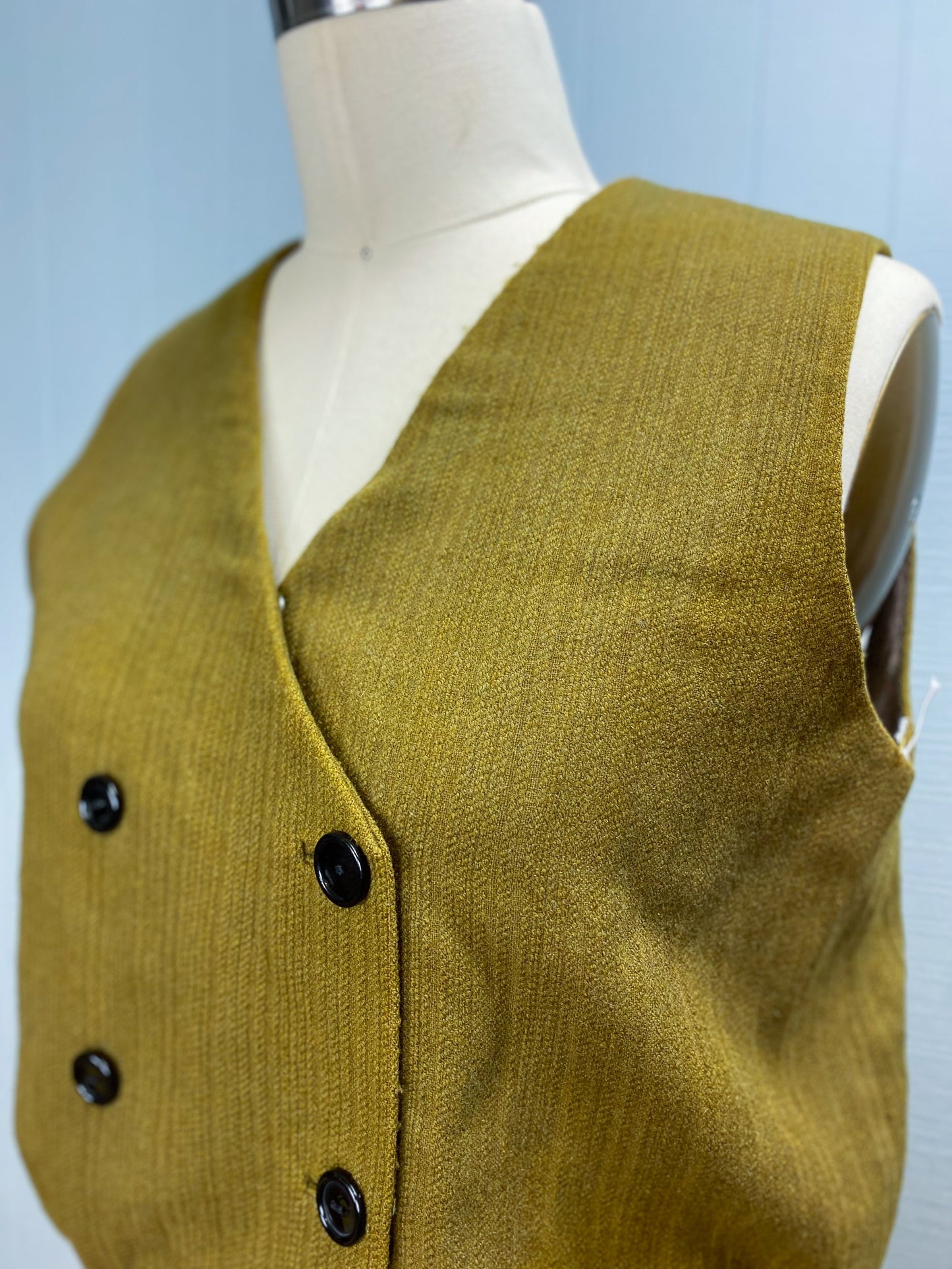 60's Olive Green Cropped Double Breast Vest | M/L