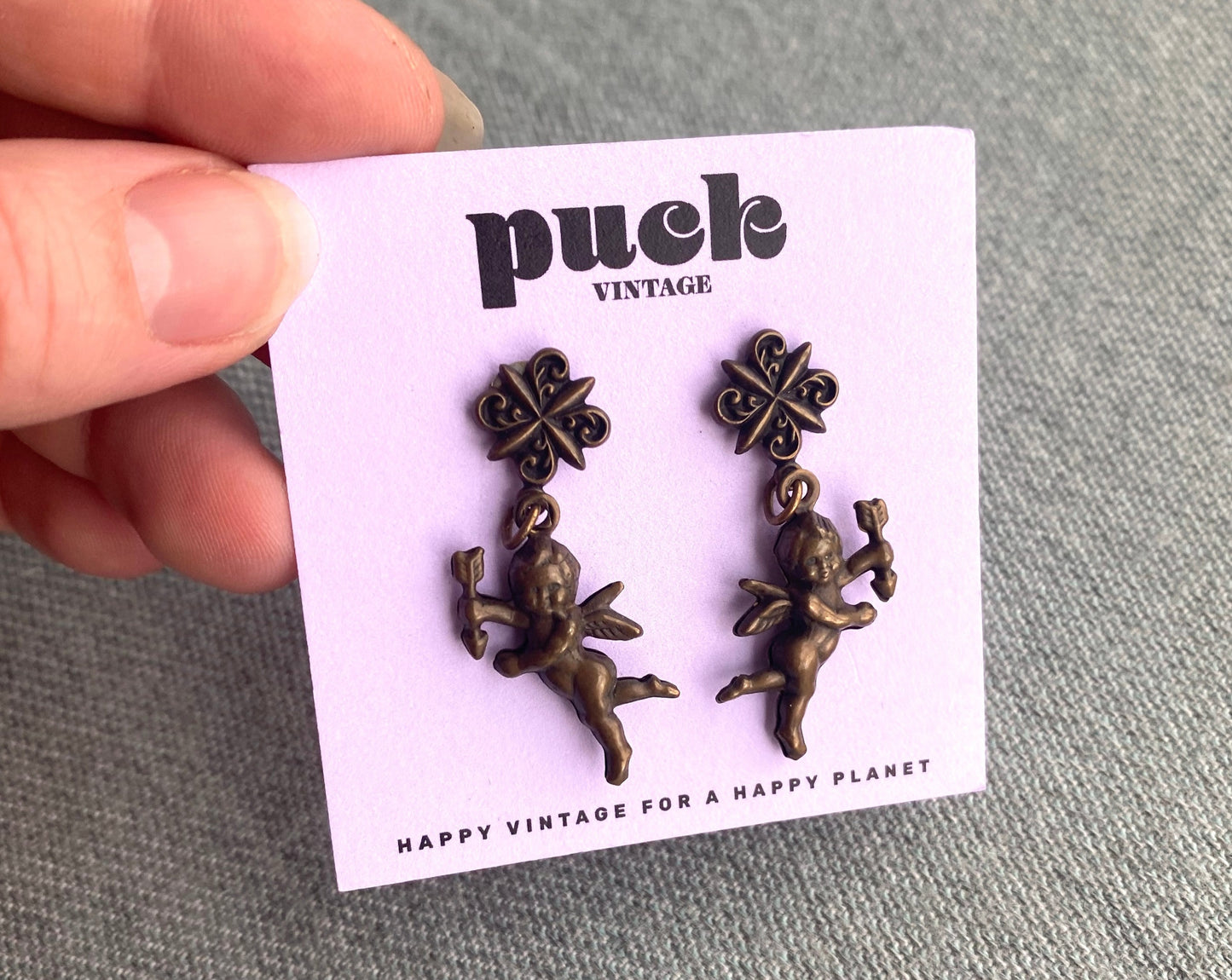 90's Antique Gold Cherub Dangle Earrings