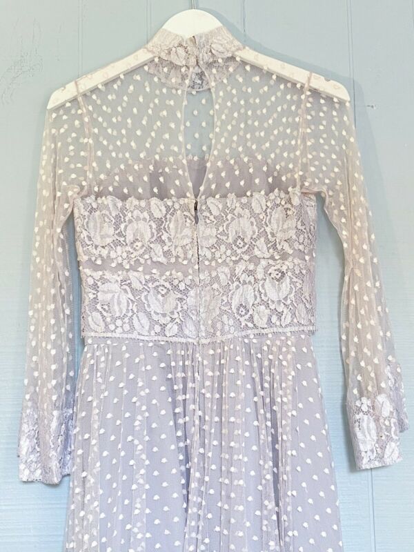 Dove Grey & White Lace Dot Sheer Maxi Dress | XS/S