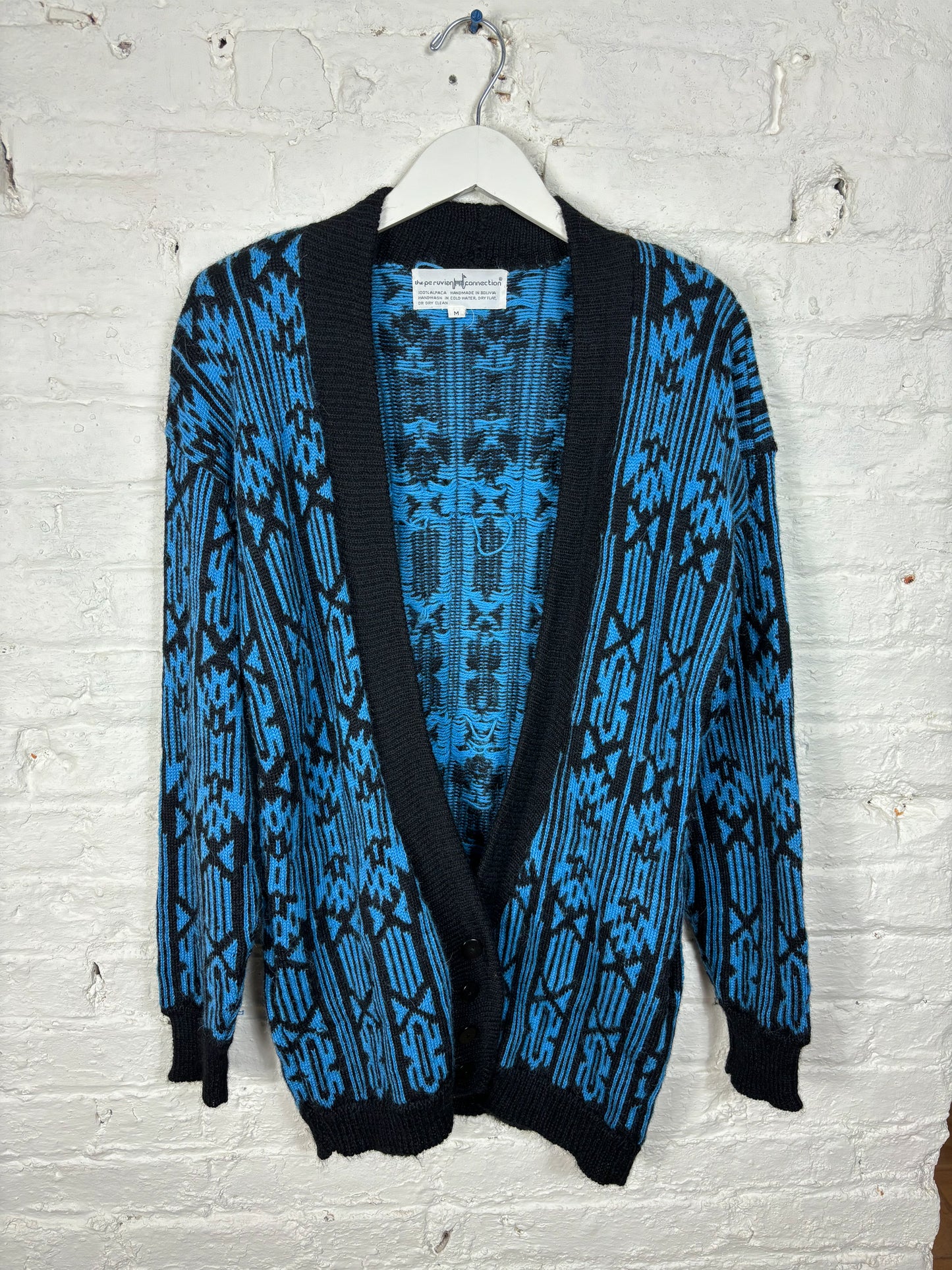 80's 90's Black & Blue Peruvian Alpaca Cardigan