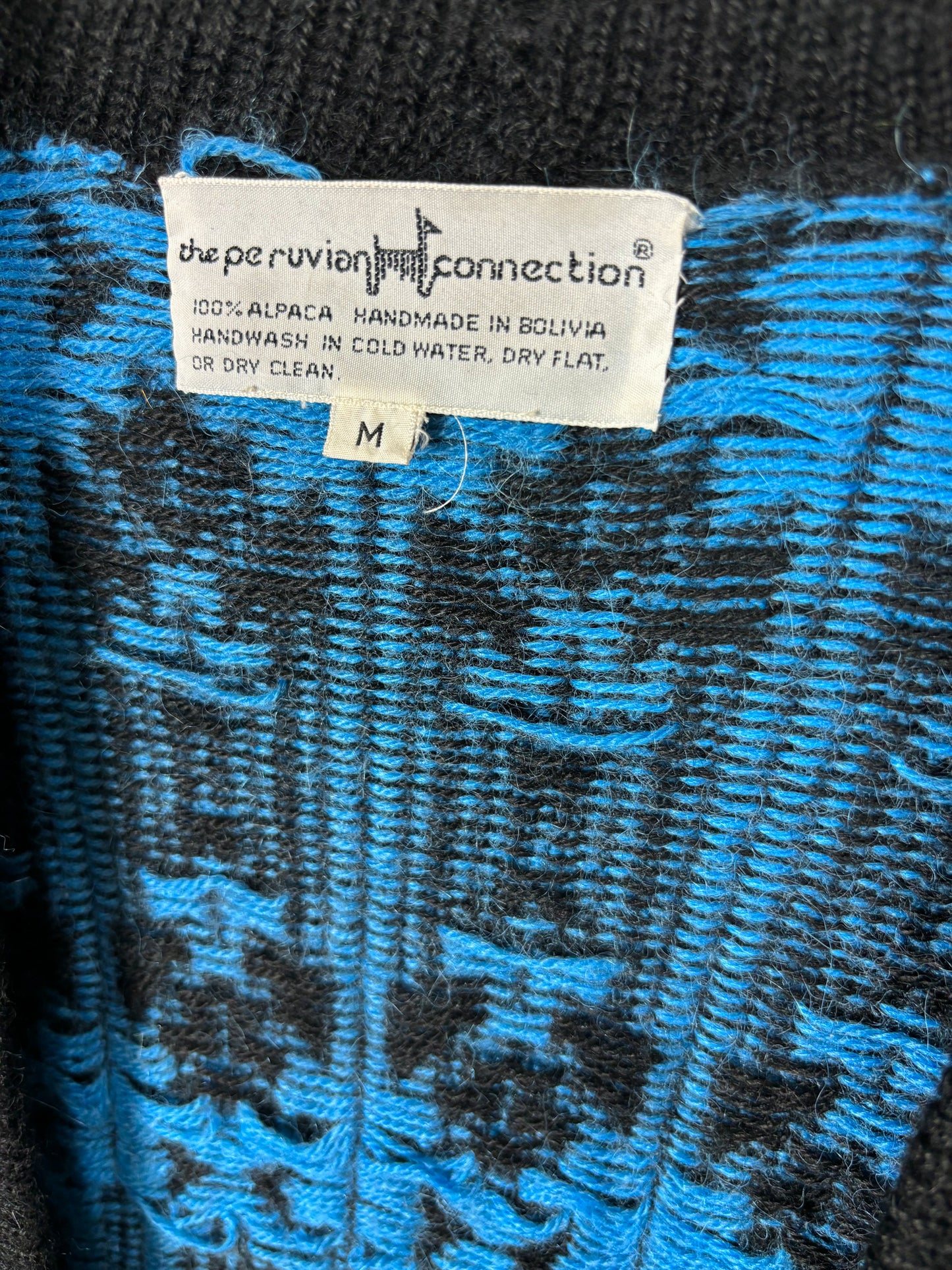 80's 90's Black & Blue Peruvian Alpaca Cardigan