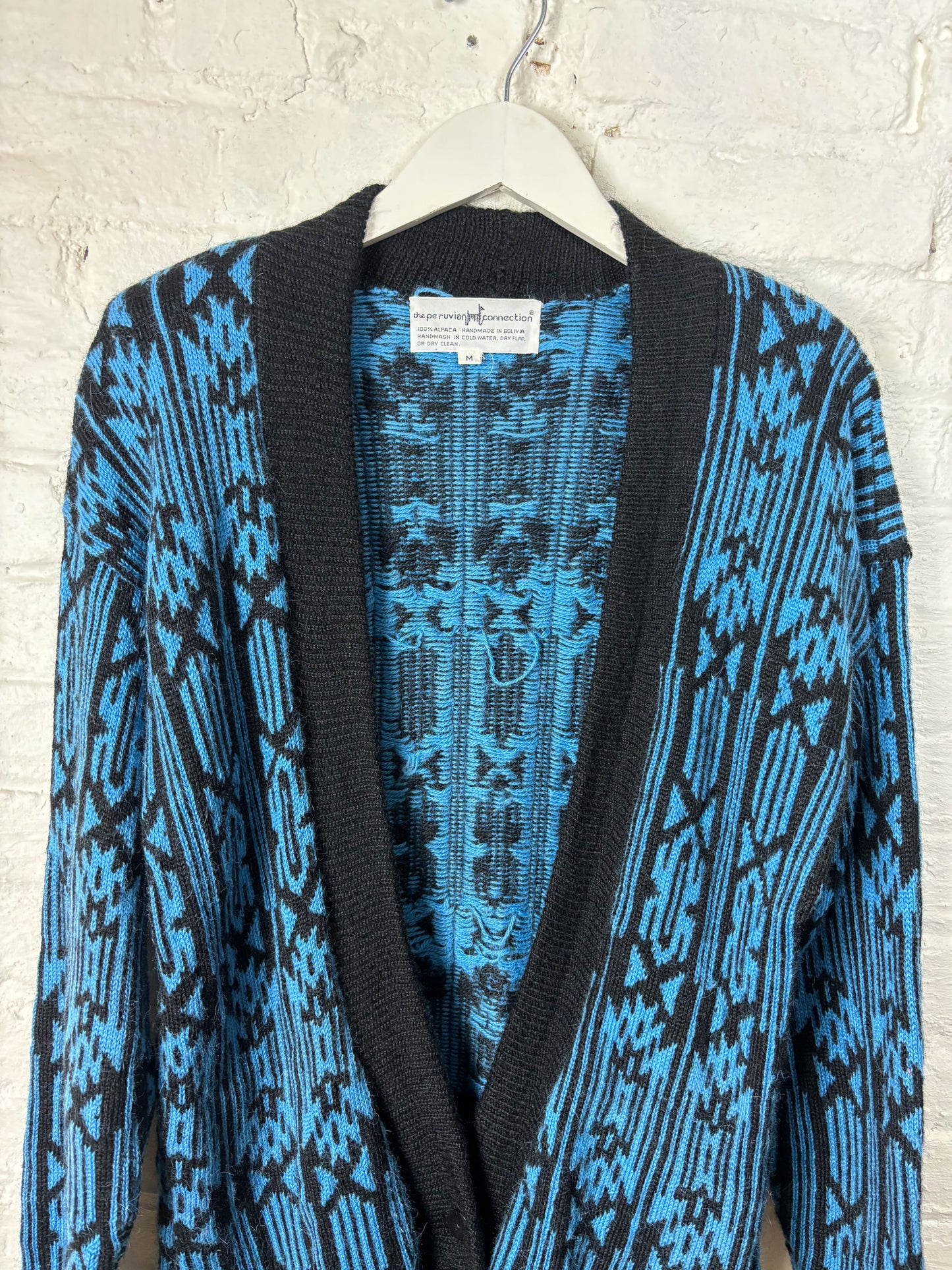 80's 90's Black & Blue Peruvian Alpaca Cardigan