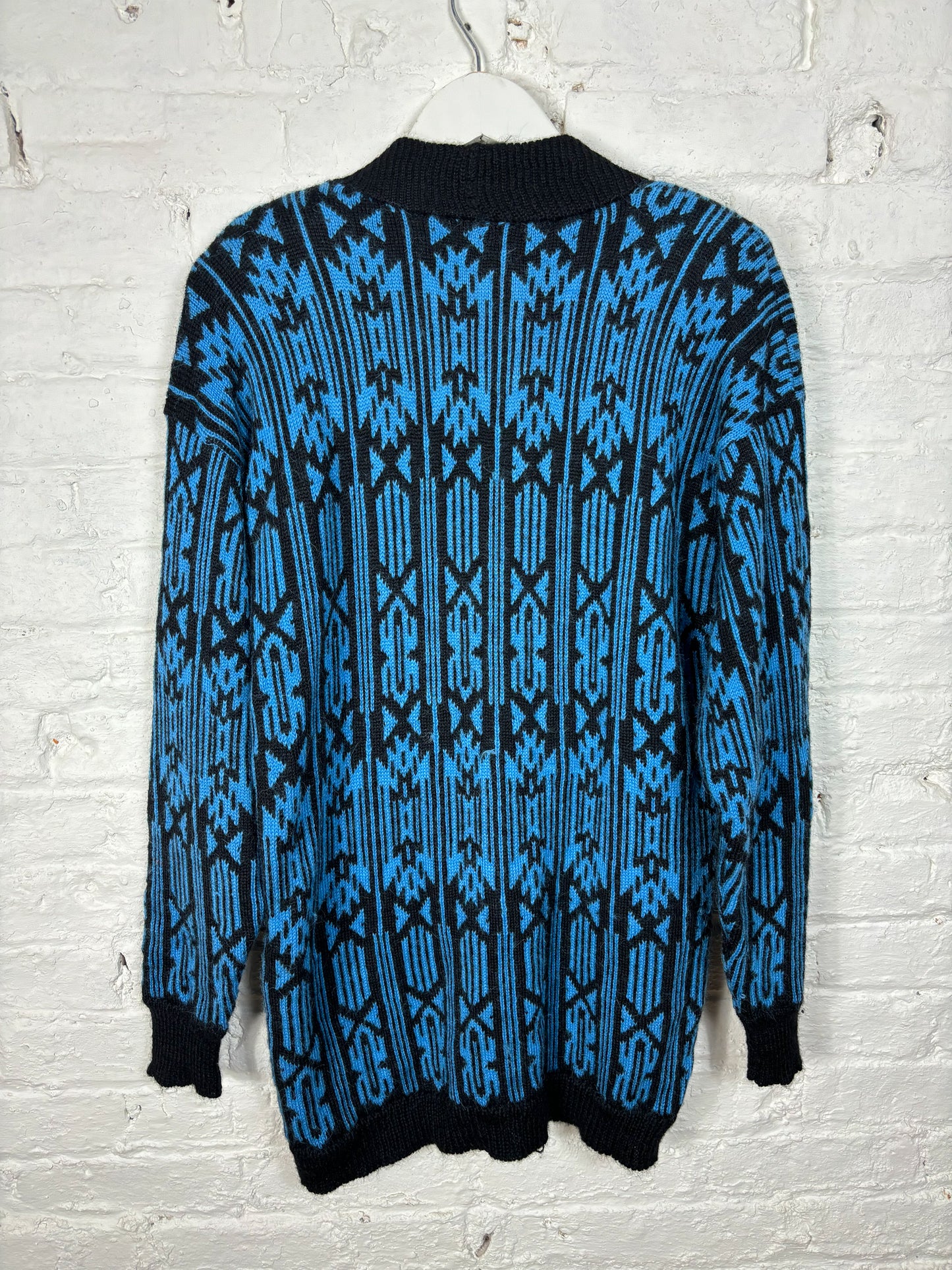 80's 90's Black & Blue Peruvian Alpaca Cardigan