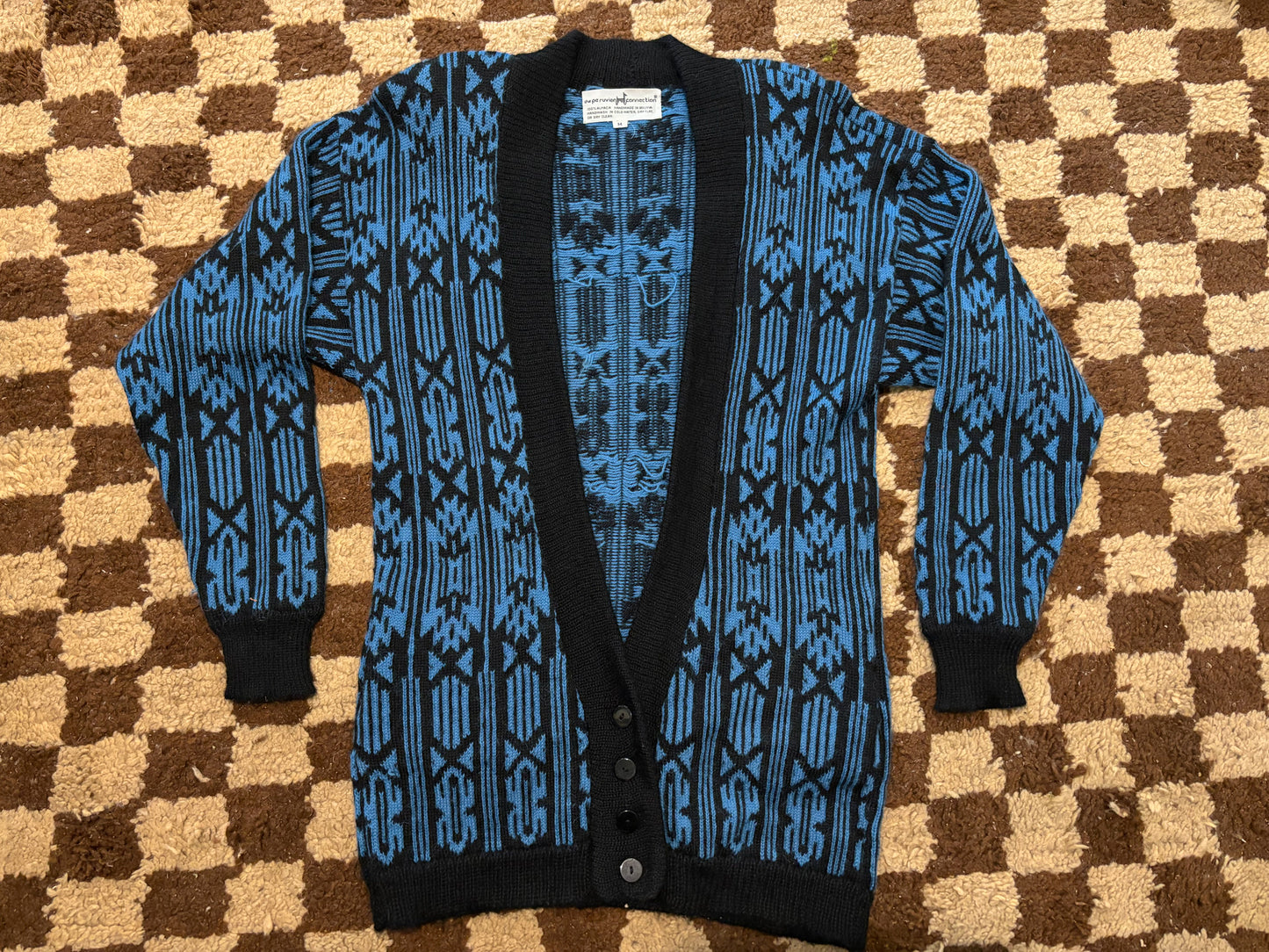 80's 90's Black & Blue Peruvian Alpaca Cardigan