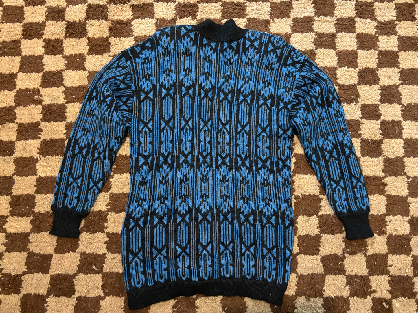 80's 90's Black & Blue Peruvian Alpaca Cardigan