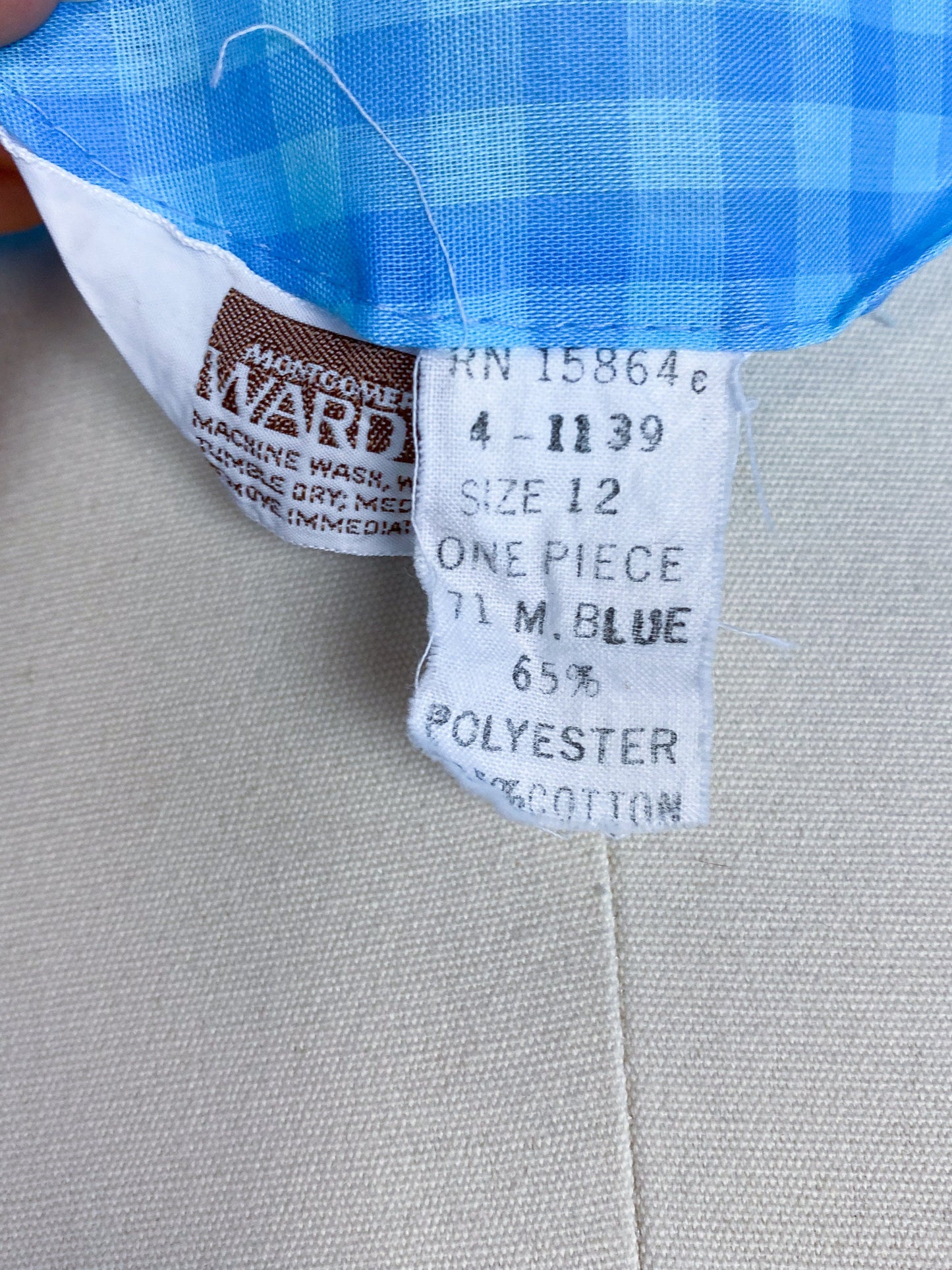 60's Baby Blue Gingham Dress | M