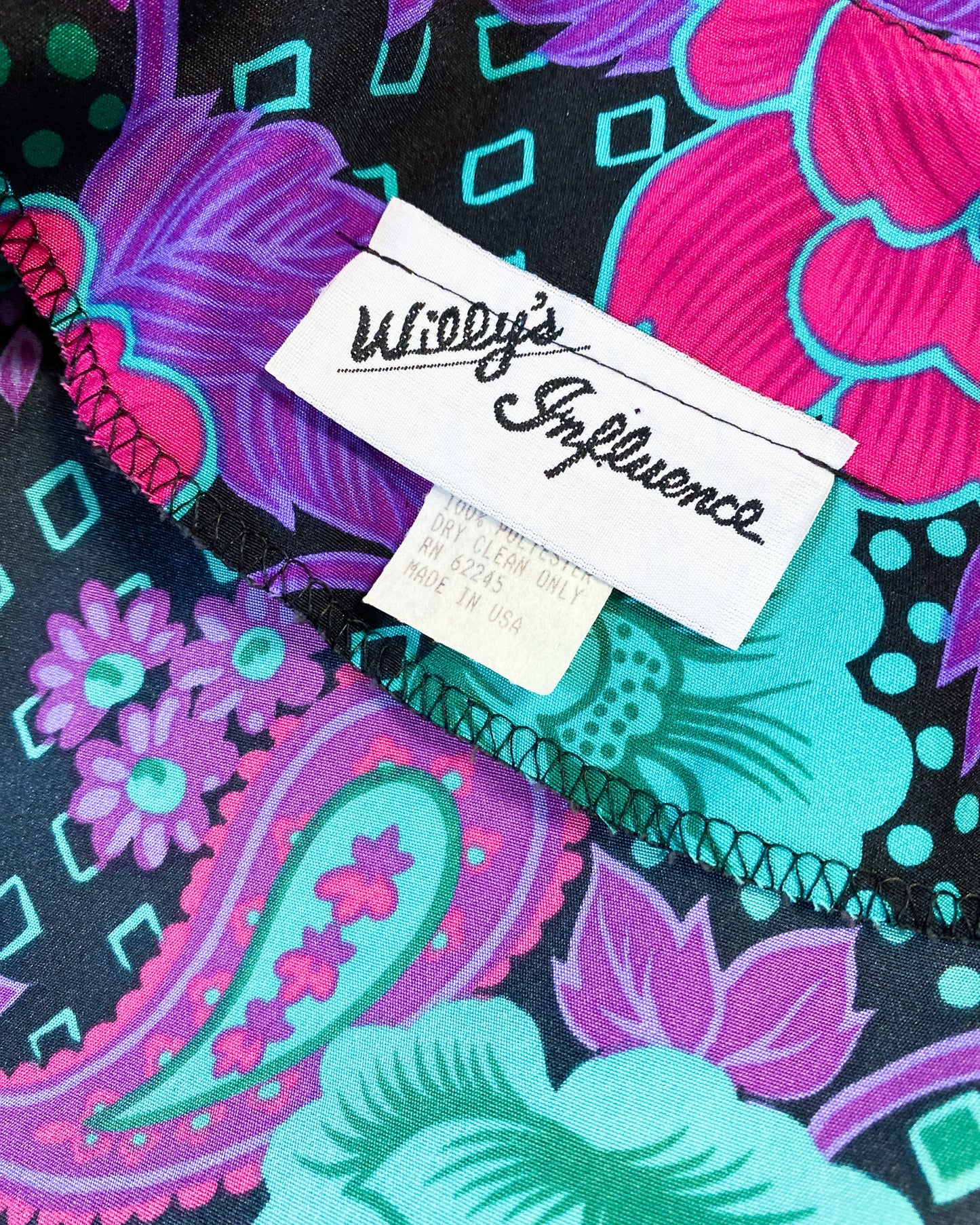 80's Black & Pink Floral Dress | XL