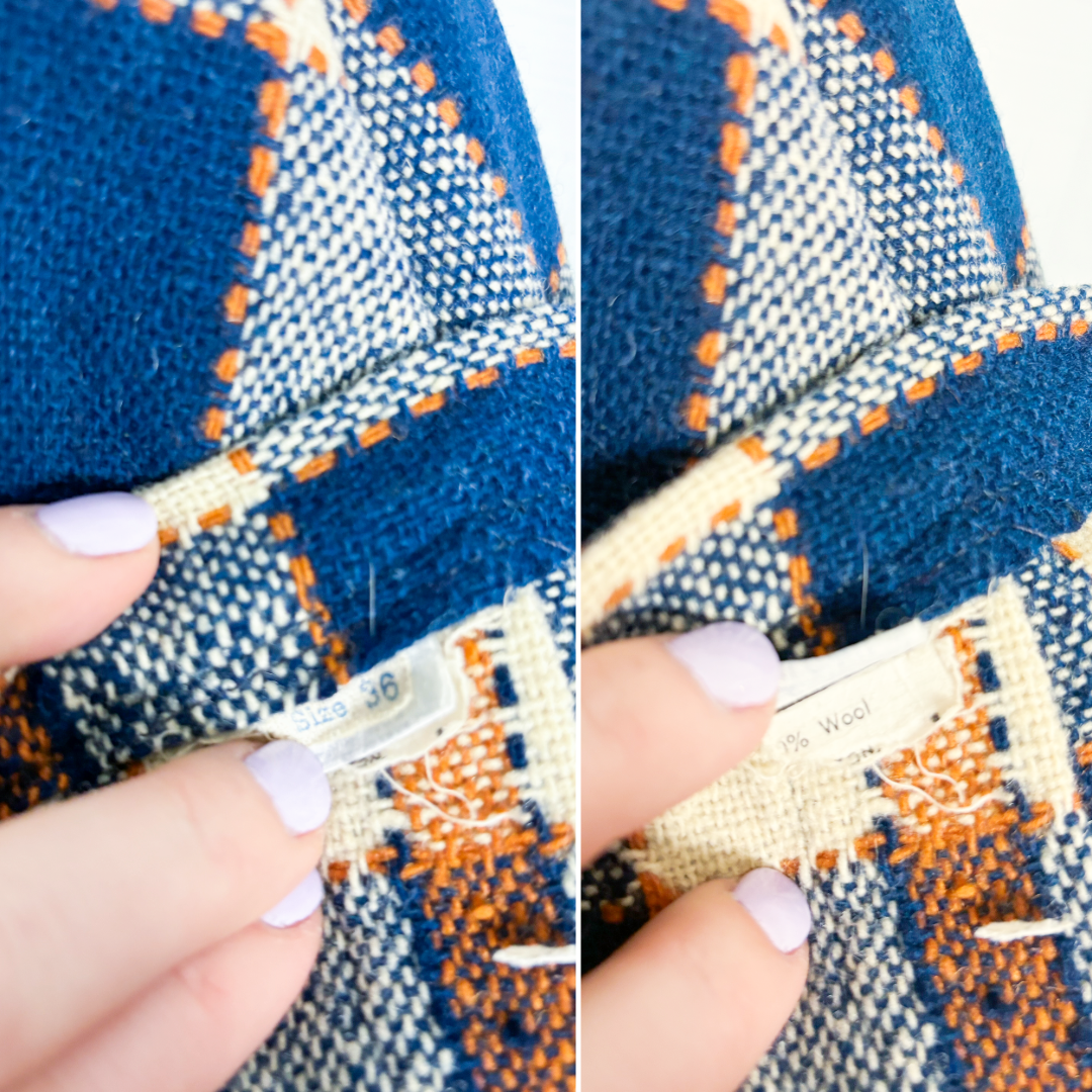 60's Navy Orange Pleated Wool Skirt | W: 35"