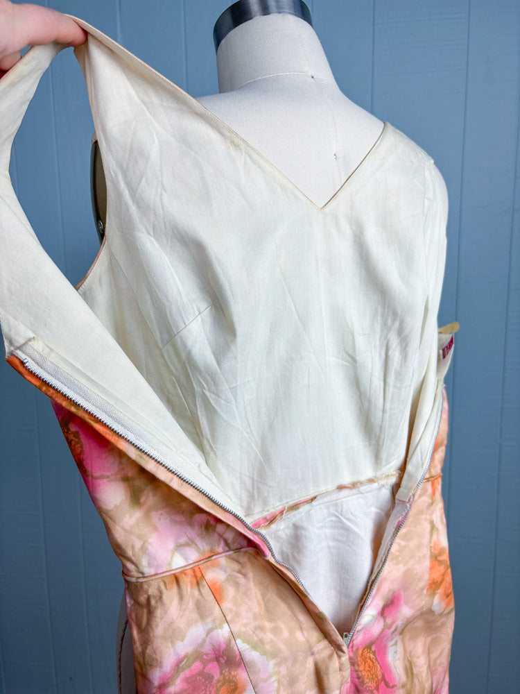 60's Mrs. Maisel Champagne, Pink & Orange Floral Cotton Dress | XXS