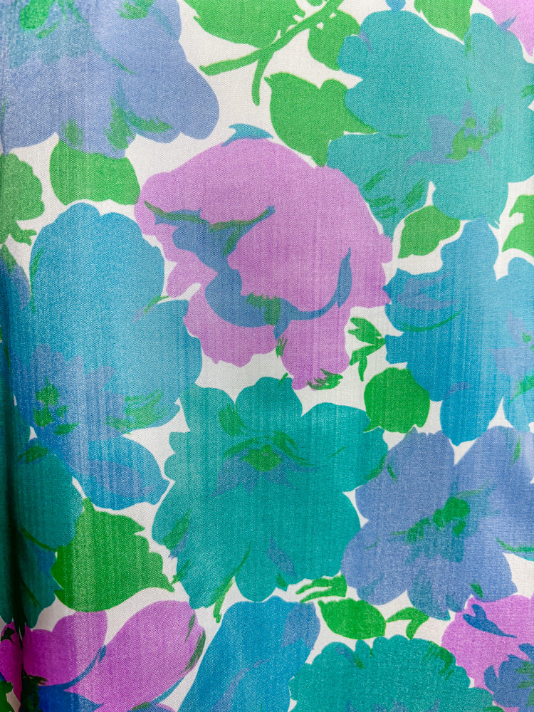 60s Mrs. Maisel Blue Green & Green Floral Cocktail Dress | S/M