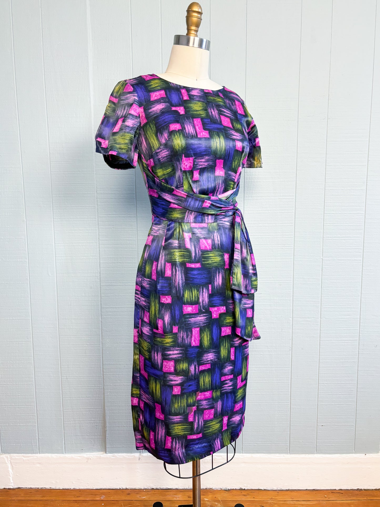 50's 60's Mrs. Maisel Purple Pink Green Wiggle Dress | XXS/XS