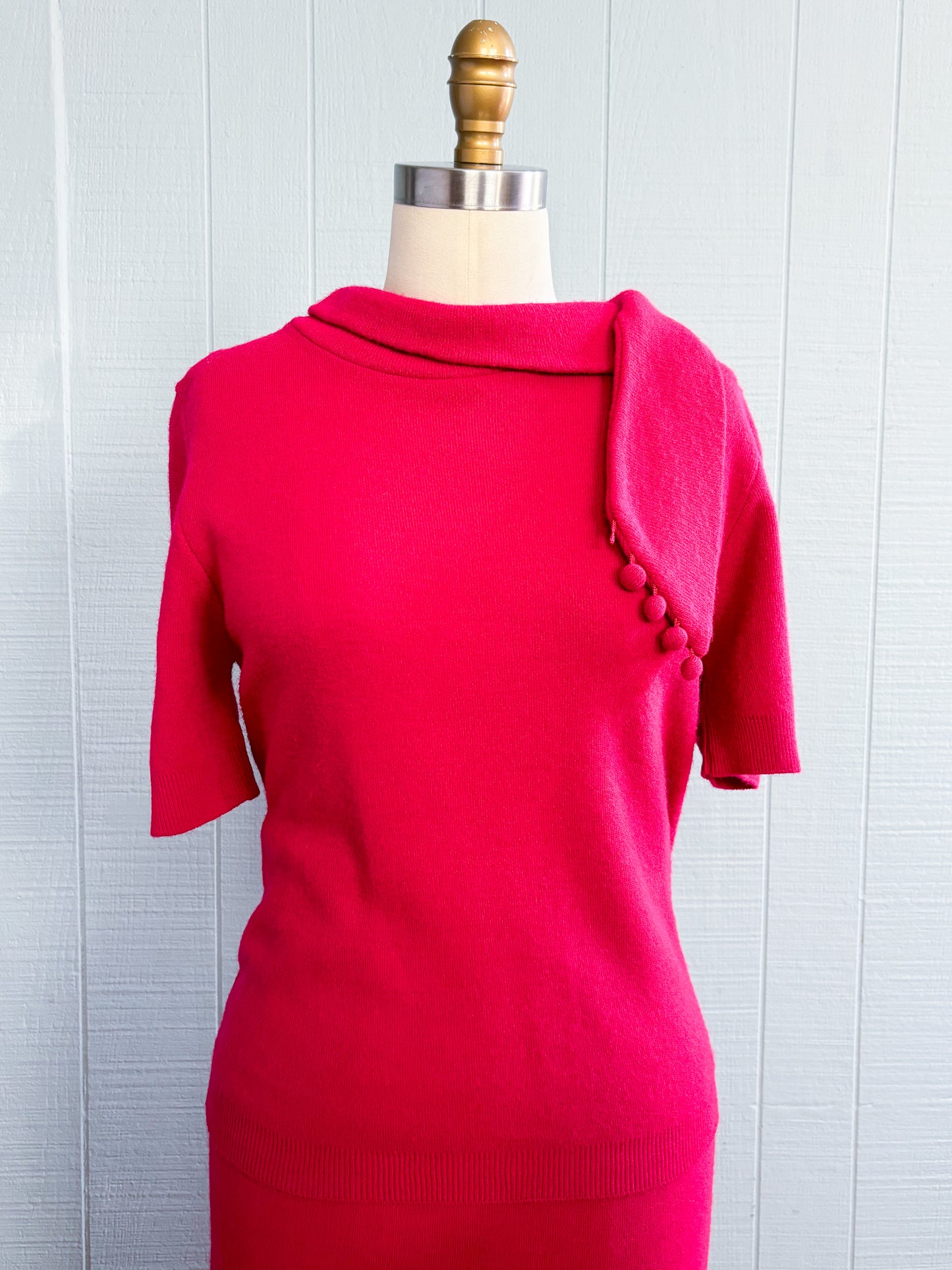 60's Mrs. Maisel Sears Magenta Pink Knit Skirt Set | M/L