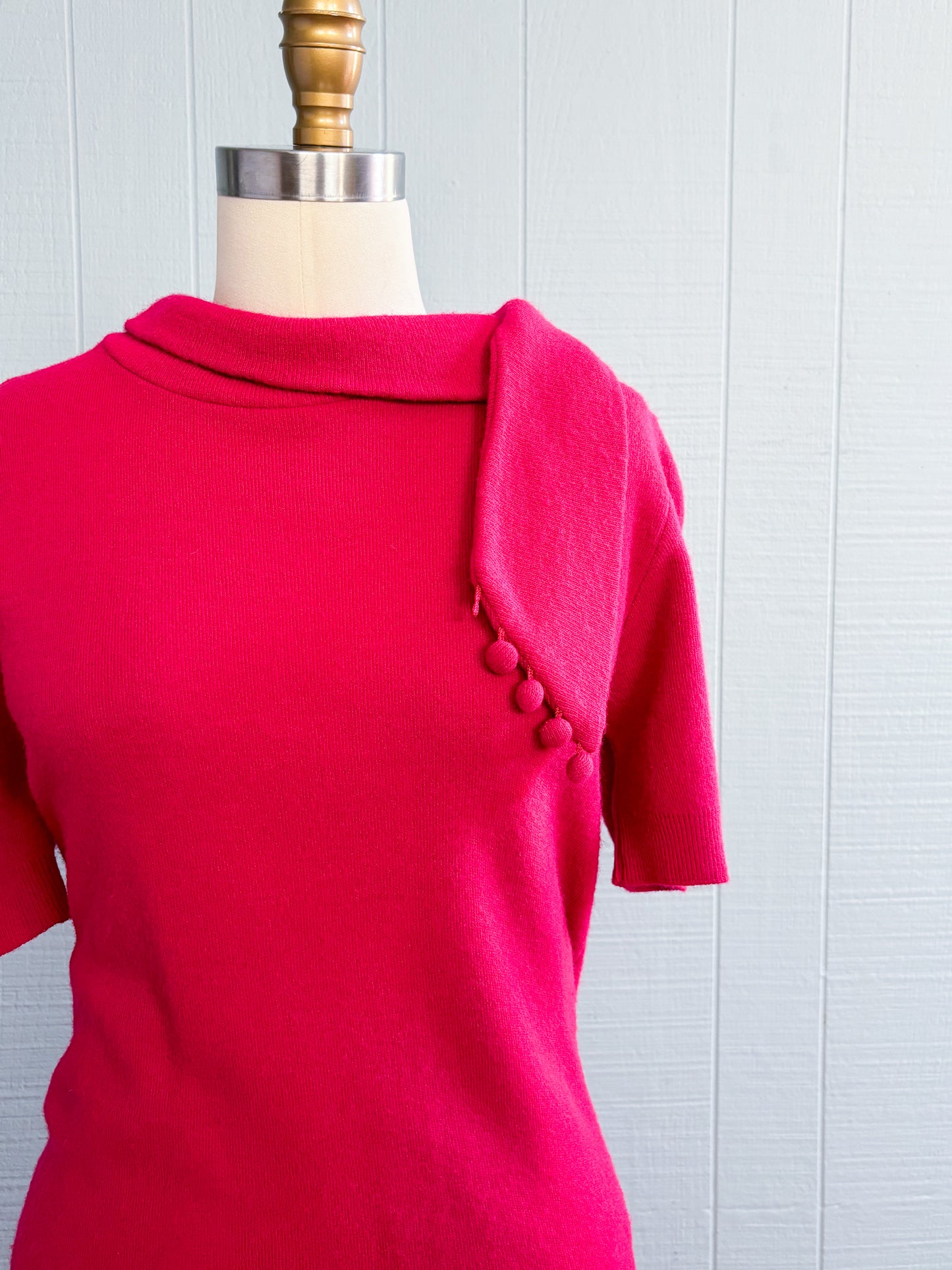60's Mrs. Maisel Sears Magenta Pink Knit Skirt Set | M/L