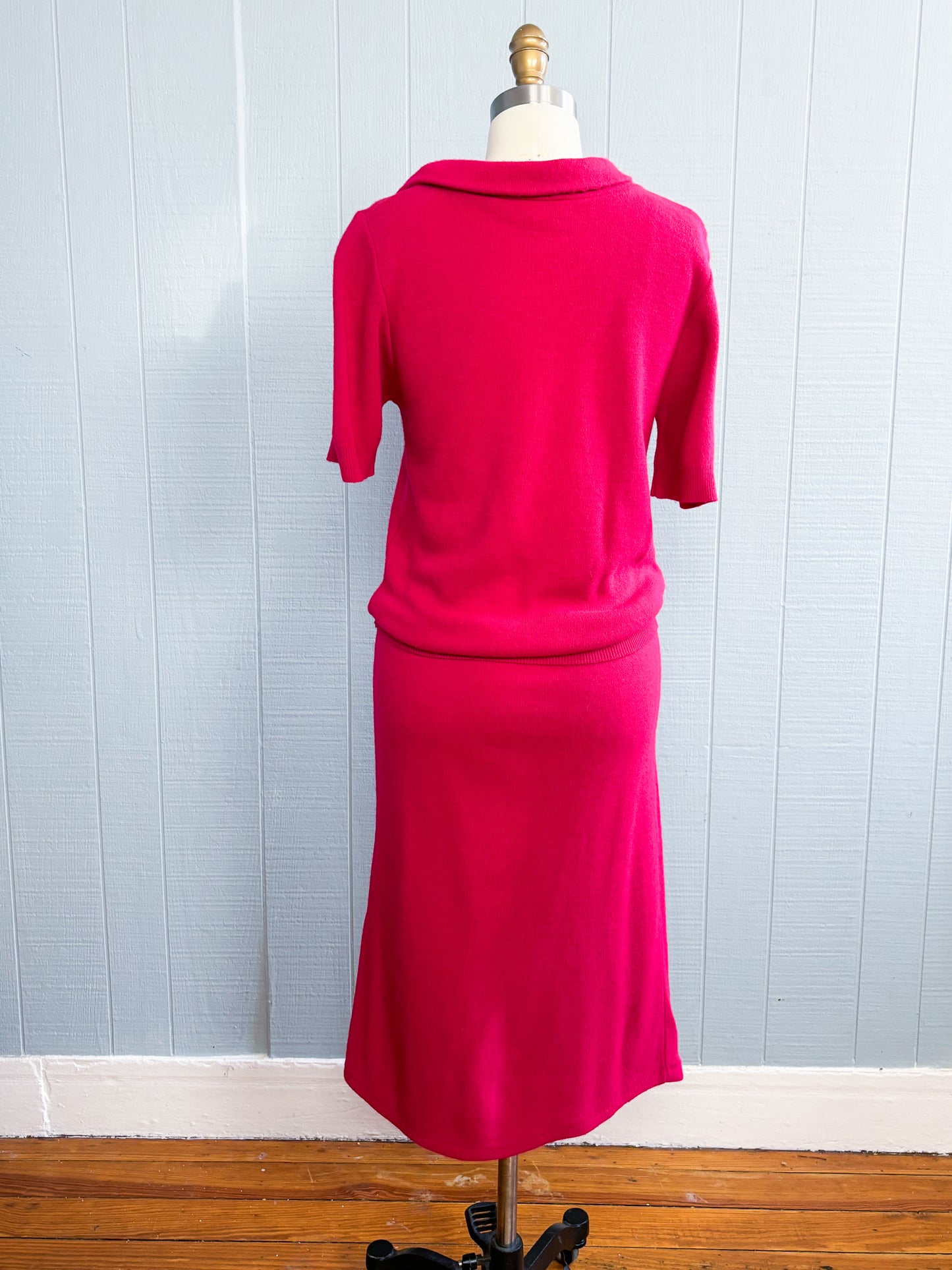 60's Mrs. Maisel Sears Magenta Pink Knit Skirt Set | M/L