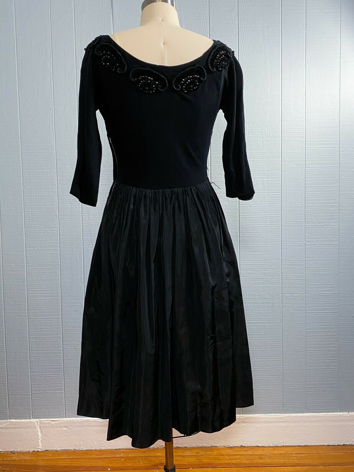 40s 50s Black Jeweled Wool Ballet Dress | XS/S