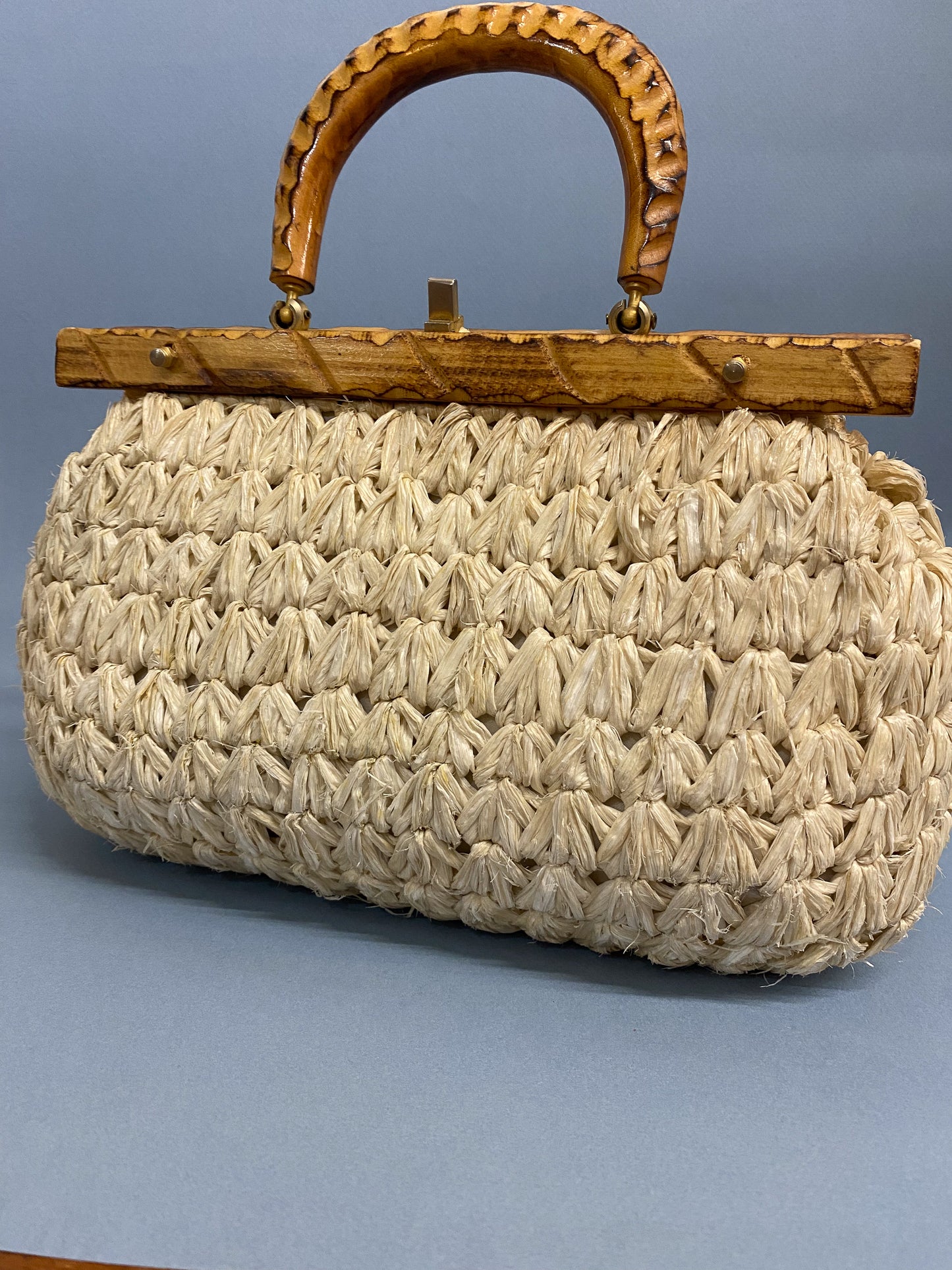 50's 60's Mrs. Maisel Bamboo & Straw Puffed Purse