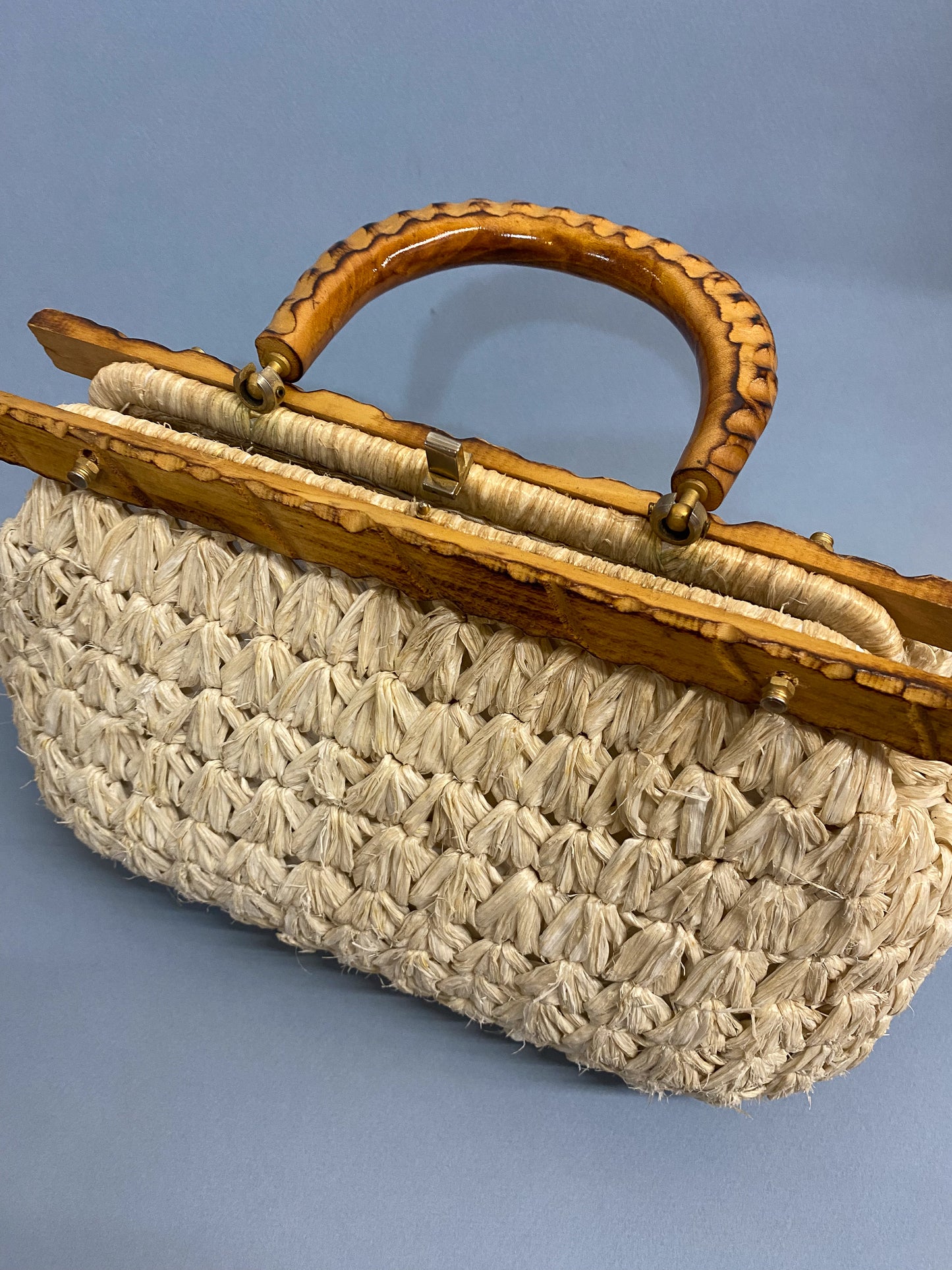 50's 60's Mrs. Maisel Bamboo & Straw Puffed Purse