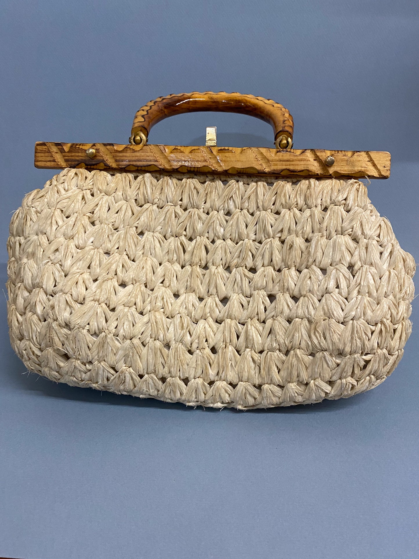 50's 60's Mrs. Maisel Bamboo & Straw Puffed Purse