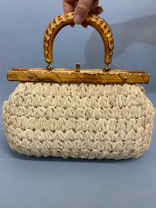 50's 60's Mrs. Maisel Bamboo & Straw Puffed Purse