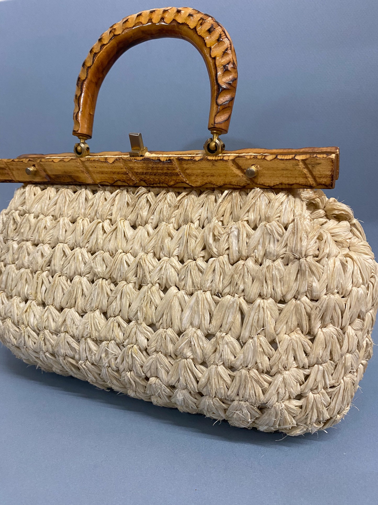 50's 60's Mrs. Maisel Bamboo & Straw Puffed Purse