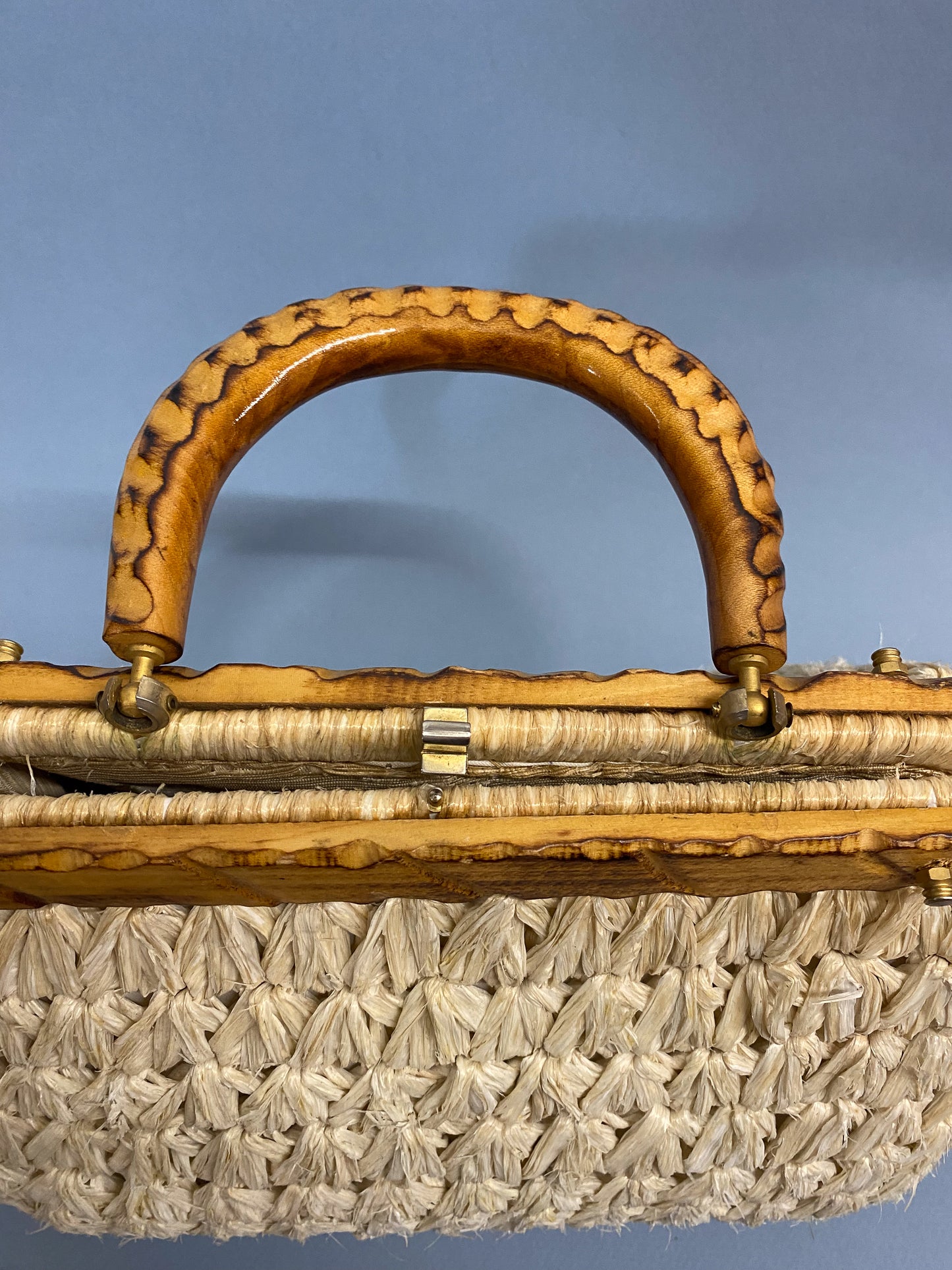 50's 60's Mrs. Maisel Bamboo & Straw Puffed Purse