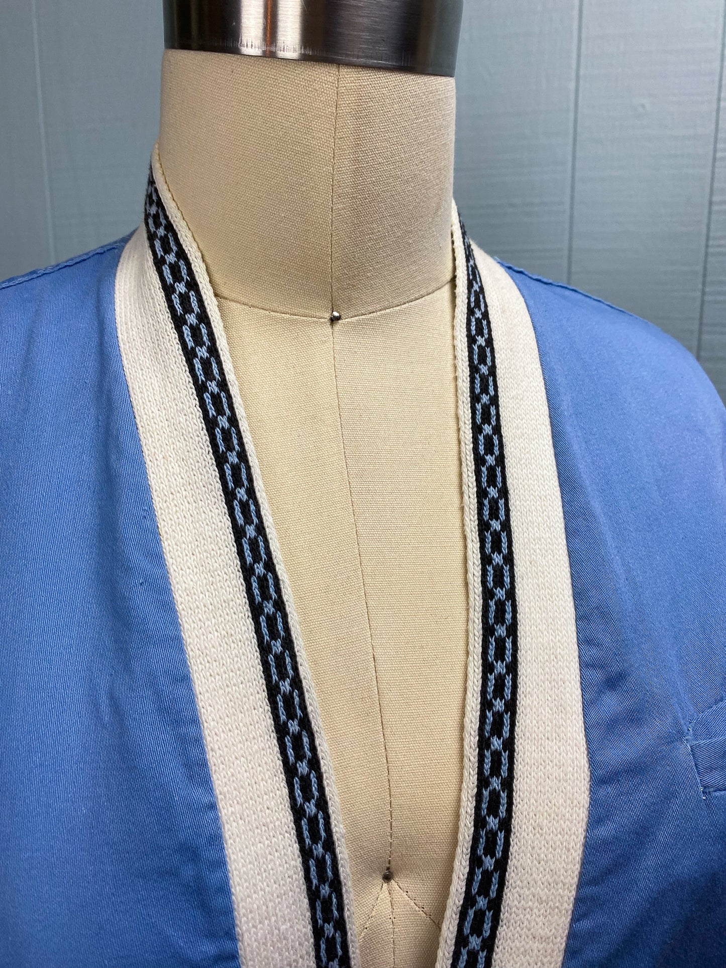 50's Baby Blue Cotton & Knit Cardigan Jacket | M