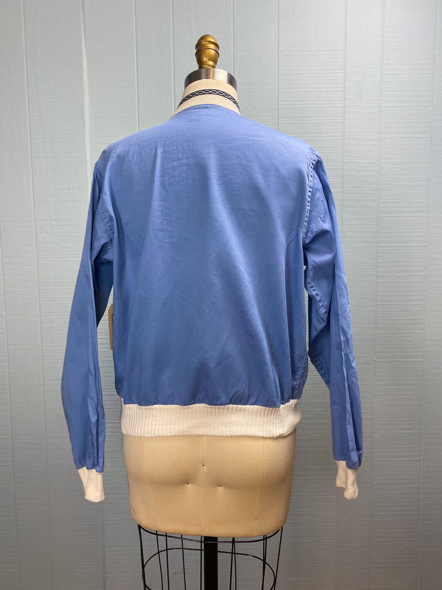 50's Baby Blue Cotton & Knit Cardigan Jacket | M