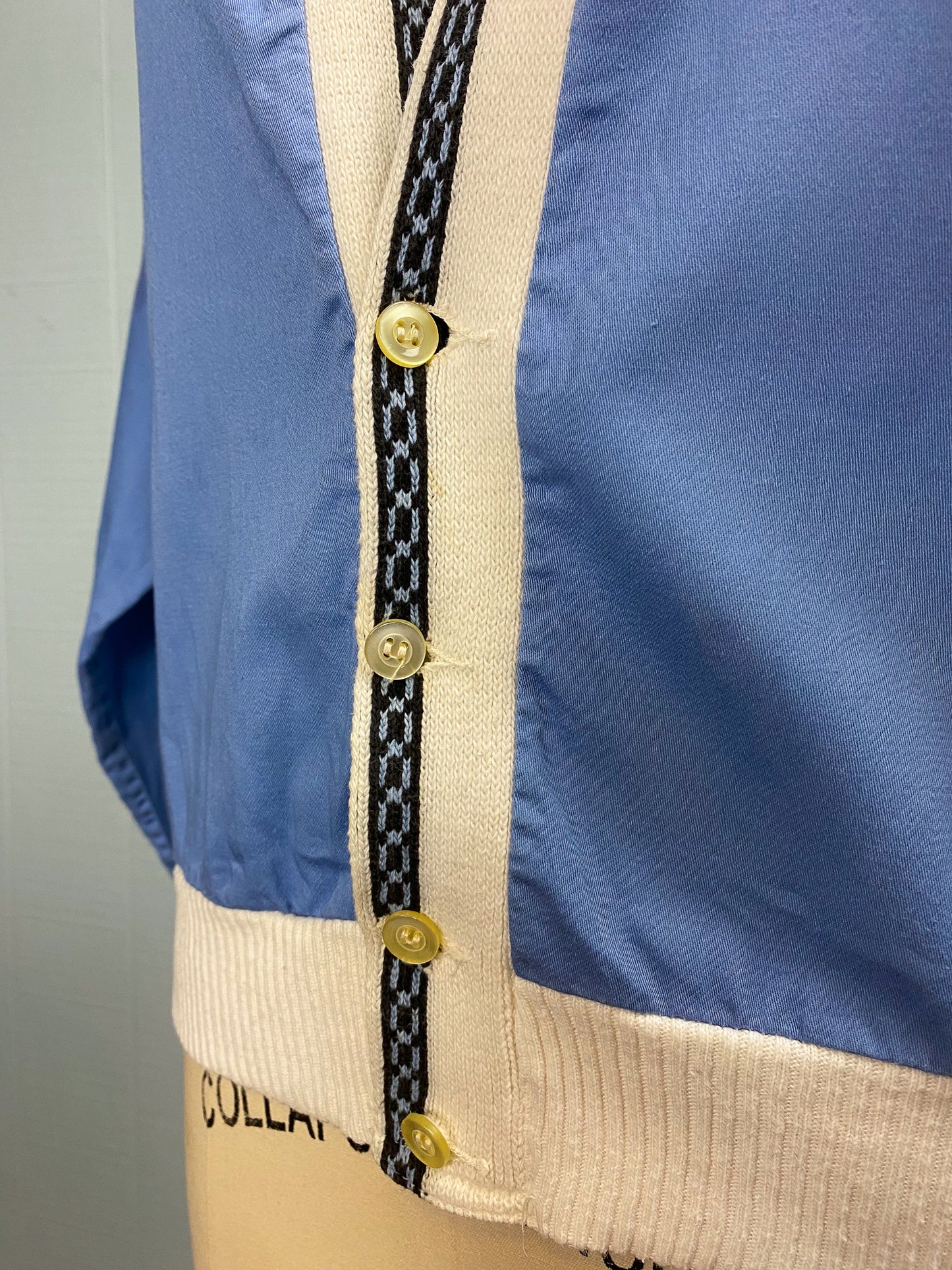 50's Baby Blue Cotton & Knit Cardigan Jacket | M