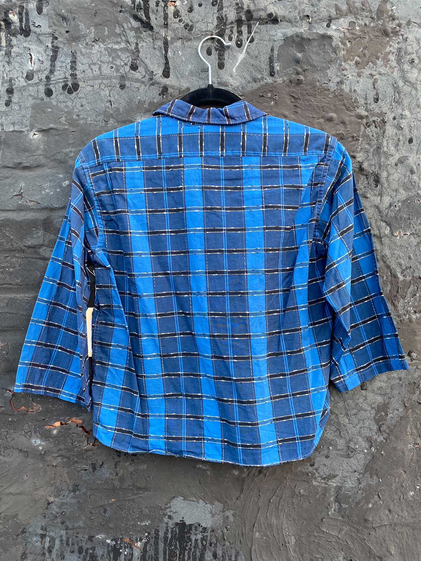 50's Black & Blue Plaid Blouse "Lady Anne Sutton" | M/L