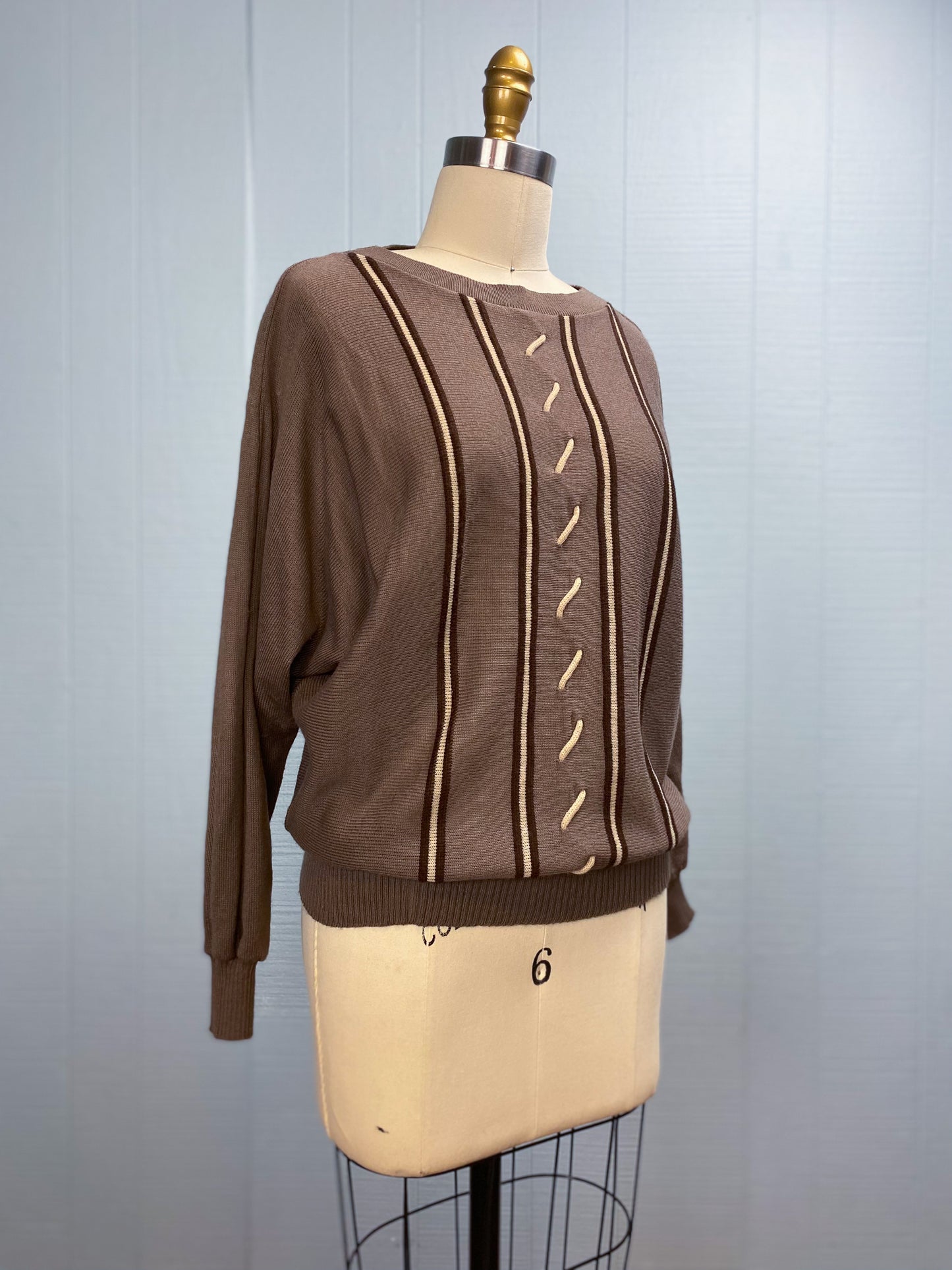 80's Taupe & Brown Stripe Batwing Sweater | S/M/L