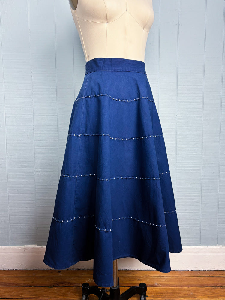 50's Navy Circle Skirt with White Stitching