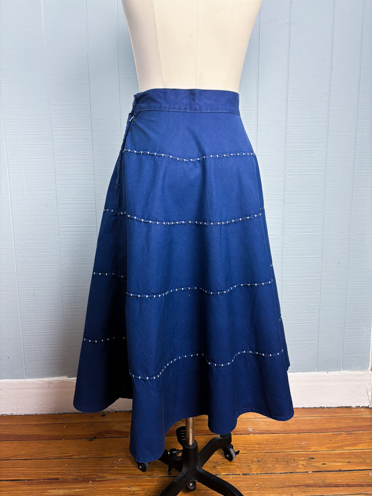 50's Navy Circle Skirt with White Stitching