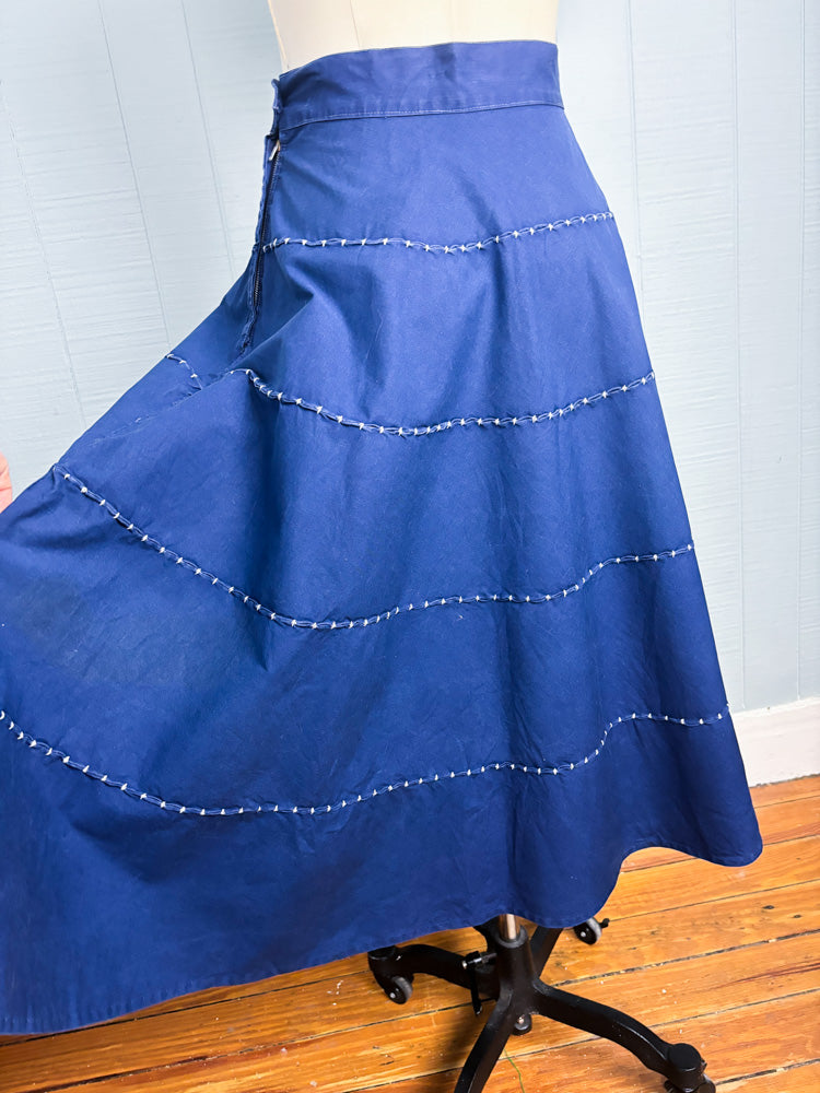 50's Navy Circle Skirt with White Stitching