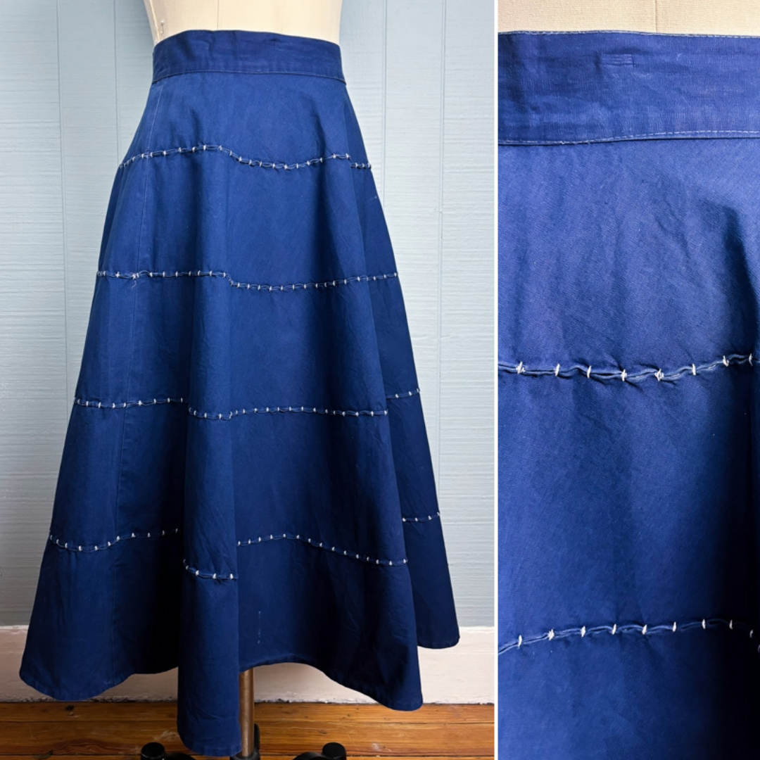 50's Navy Circle Skirt with White Stitching