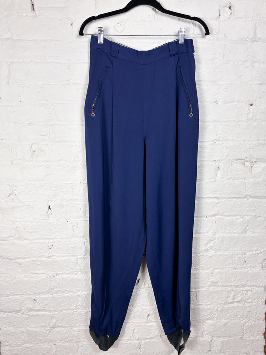 40's Navy Blue Wool High Waist Ski Pants | W: 28"