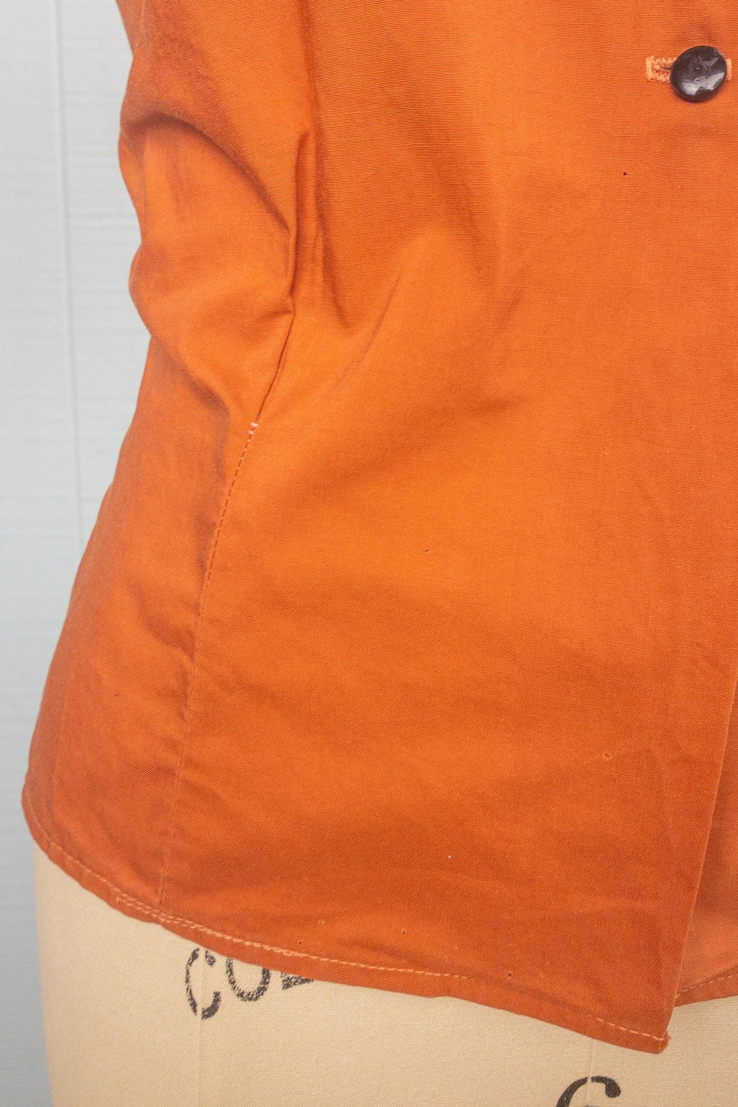 40s 50s Clay Orange Stand Collar Blouse | M