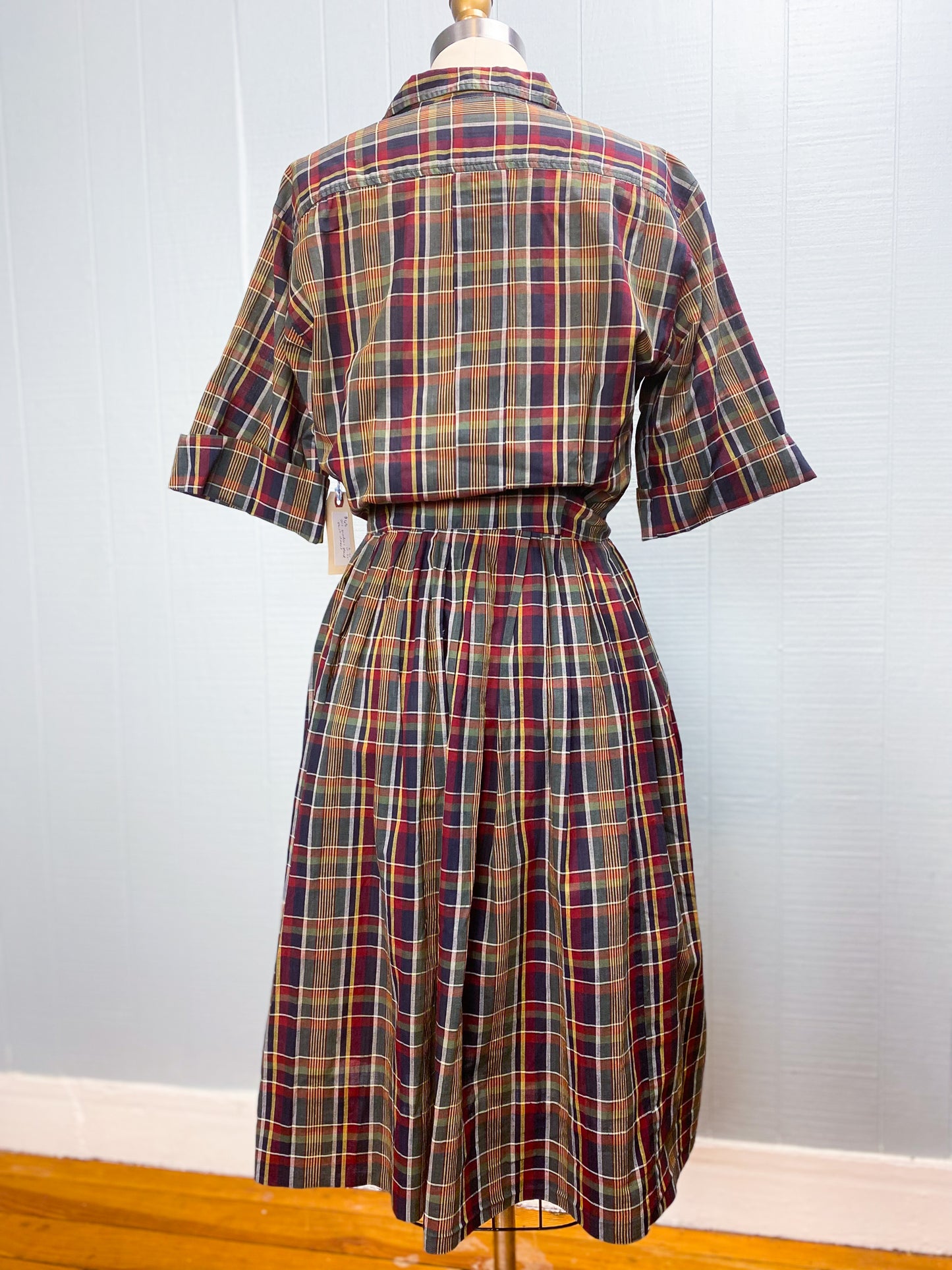 50's 60's Madras Plaid Shirt Dress Serbin | M