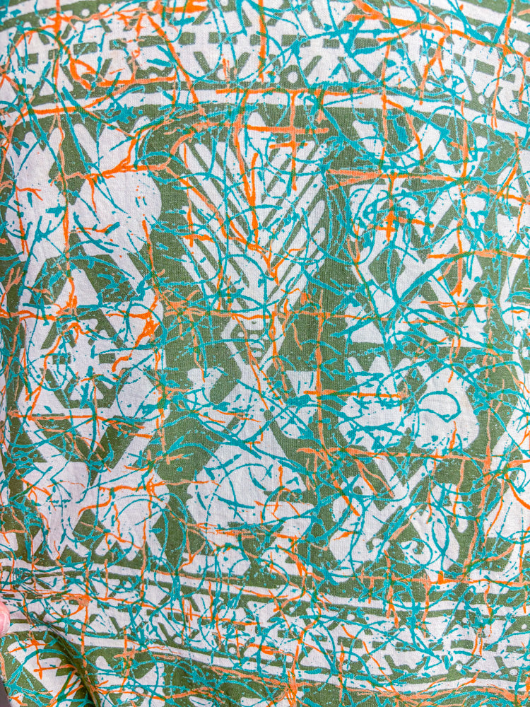50s Mrs. Maisel Green Batik Novelty Wrap Skirt | M/L