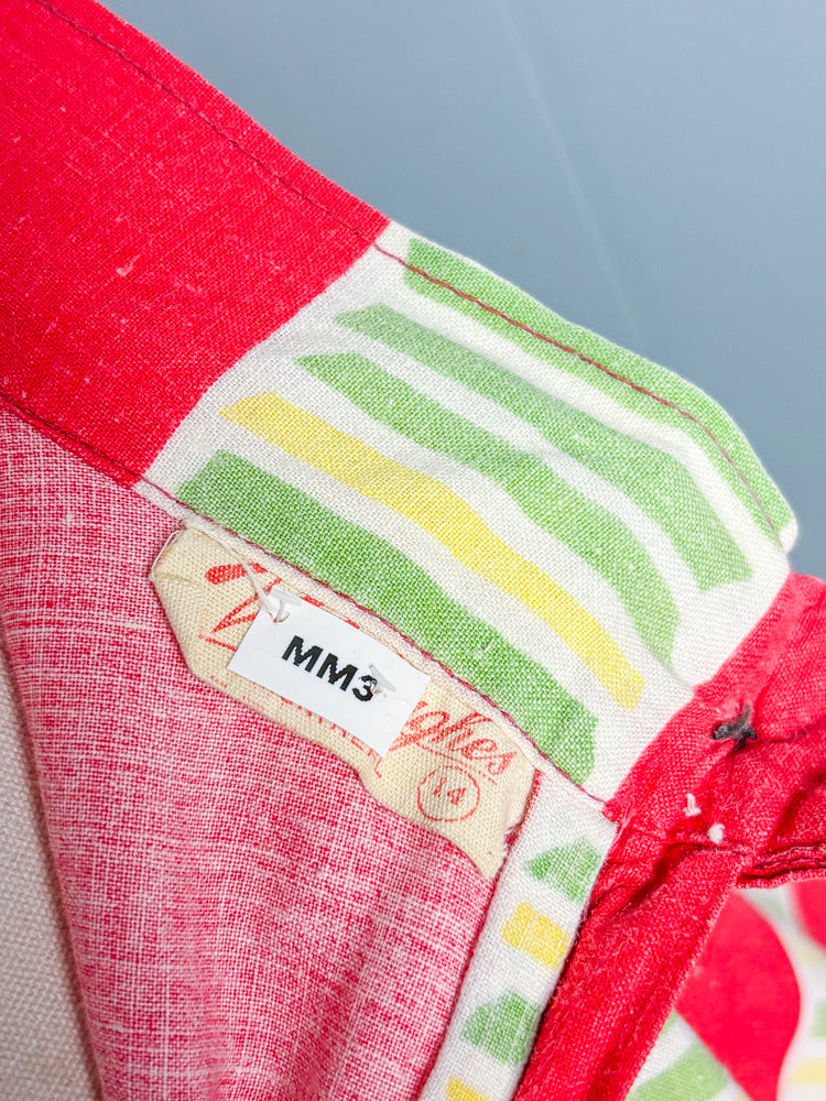 50s Mrs. Maisel Red Stripe Cotton Patio Skirt | W: 25"