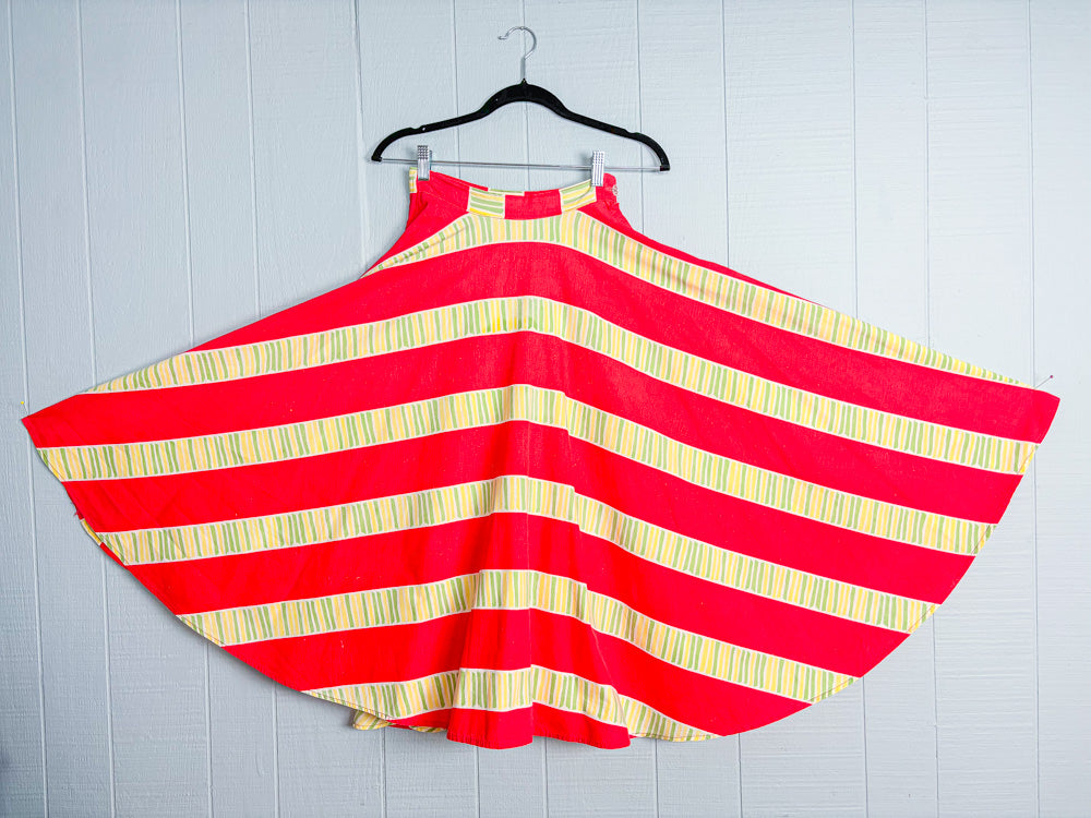 50s Mrs. Maisel Red Stripe Cotton Patio Skirt | W: 25"