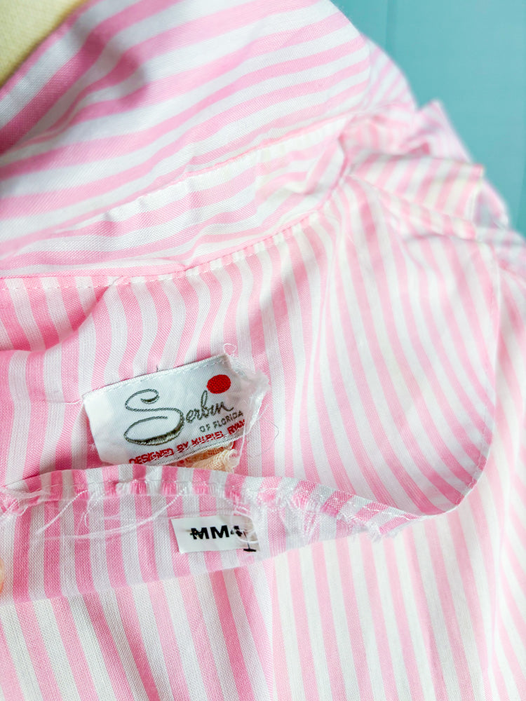 50s 60s Mrs. Maisel Baby Pink Candy Stripe Shirt Dress | M