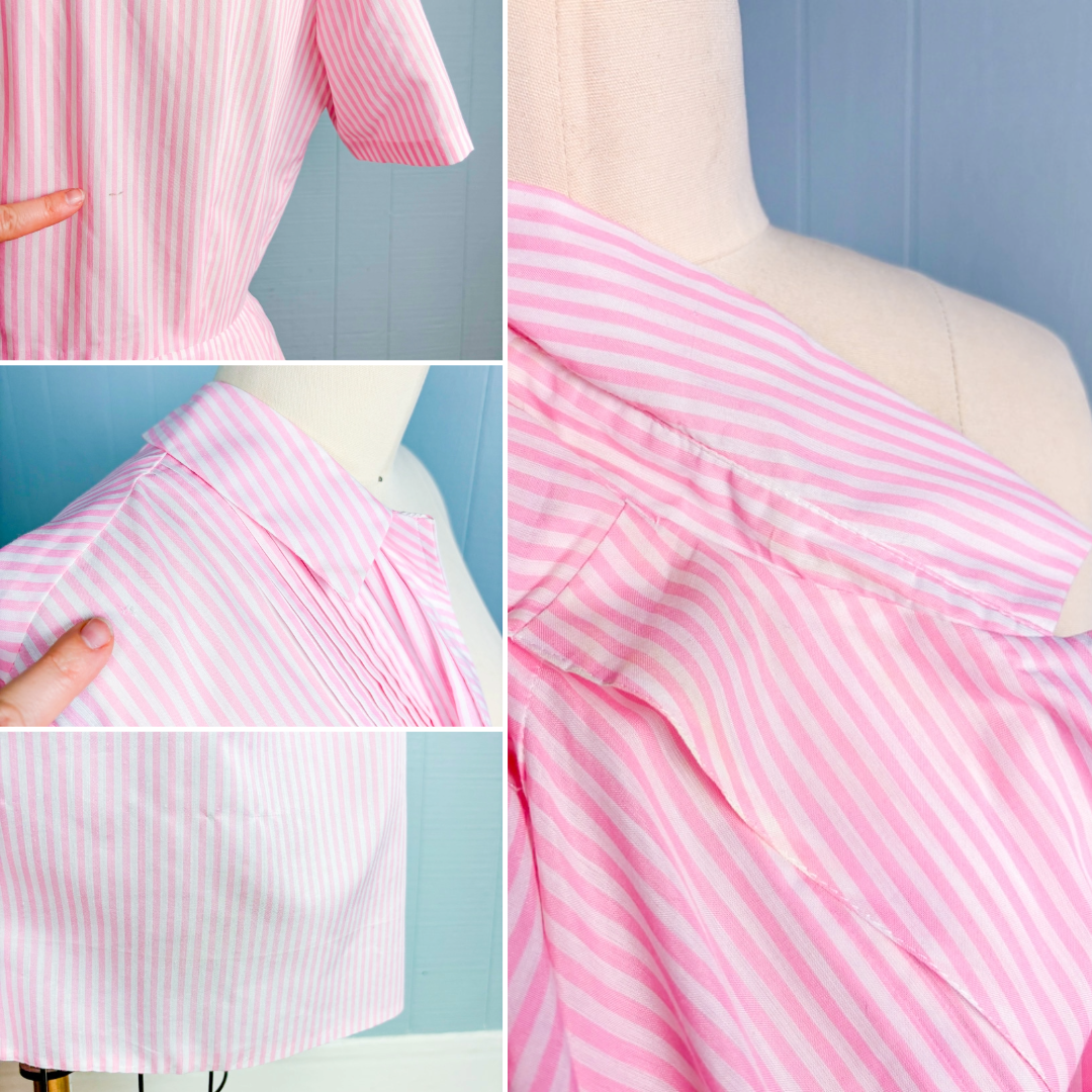 50s 60s Mrs. Maisel Baby Pink Candy Stripe Shirt Dress | M