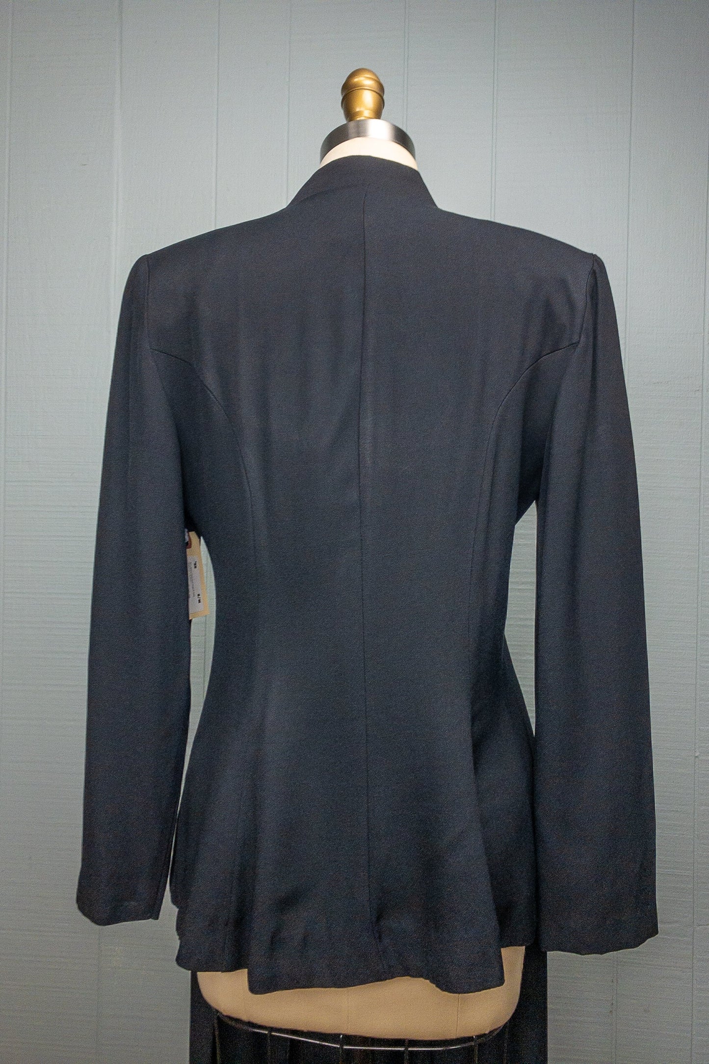 80's Black Crepe Pant Suit Virgo II Gold Statement Button