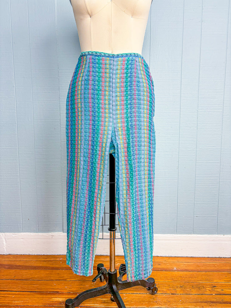 50s 60s Mrs. Maisel Teal & Rainbow Pedal Pushers